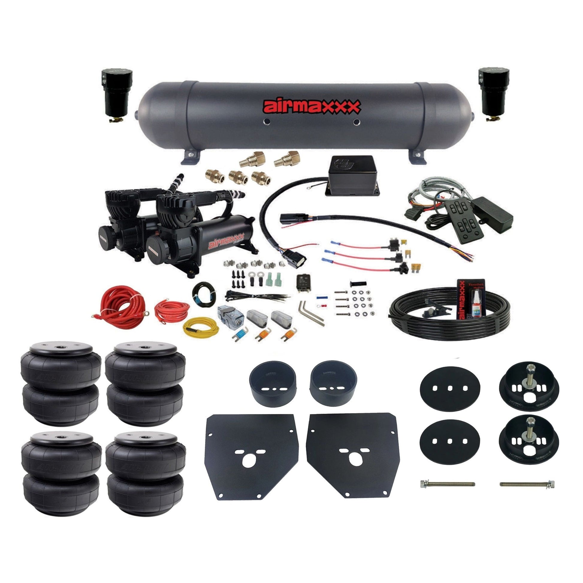 slam sv8c dual 580 black compressors aluminum tank & airlift bags air suspension kit for 1963-72 chevy c10 KC1063-580B2-57ABLK-SV8CMC1-WK-HFD26