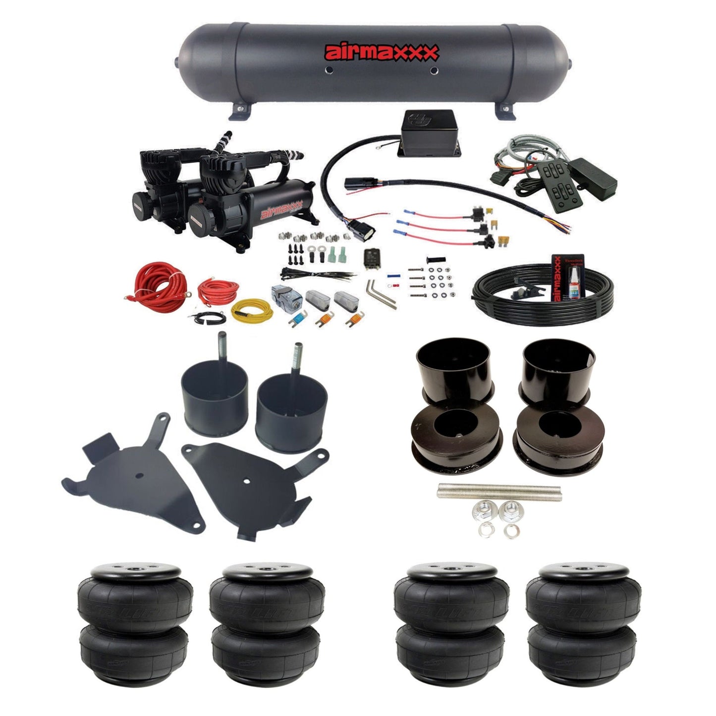slam sv8c dual 580 black compressors aluminum tank airlift bags air suspension kit for 1978 gm g-body cars K-GBODY-580B2-57ABK-SV8C-MC1-WK-HFD25