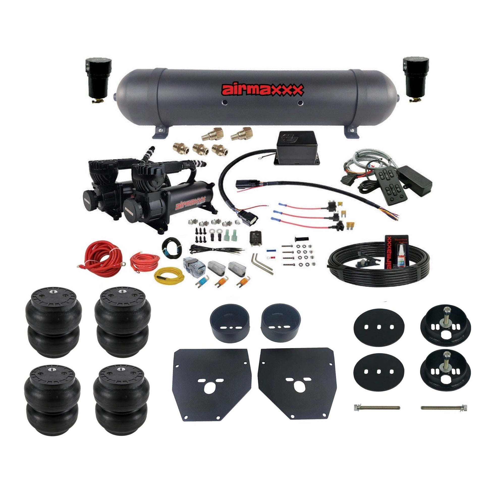 slam sv8c dual 580 black compressors aluminum tank & slam bags air suspension kit for 1963-72 chevy c10 KC1063-580B2-57ABLK-SV8CMC1-WK-HFSS7