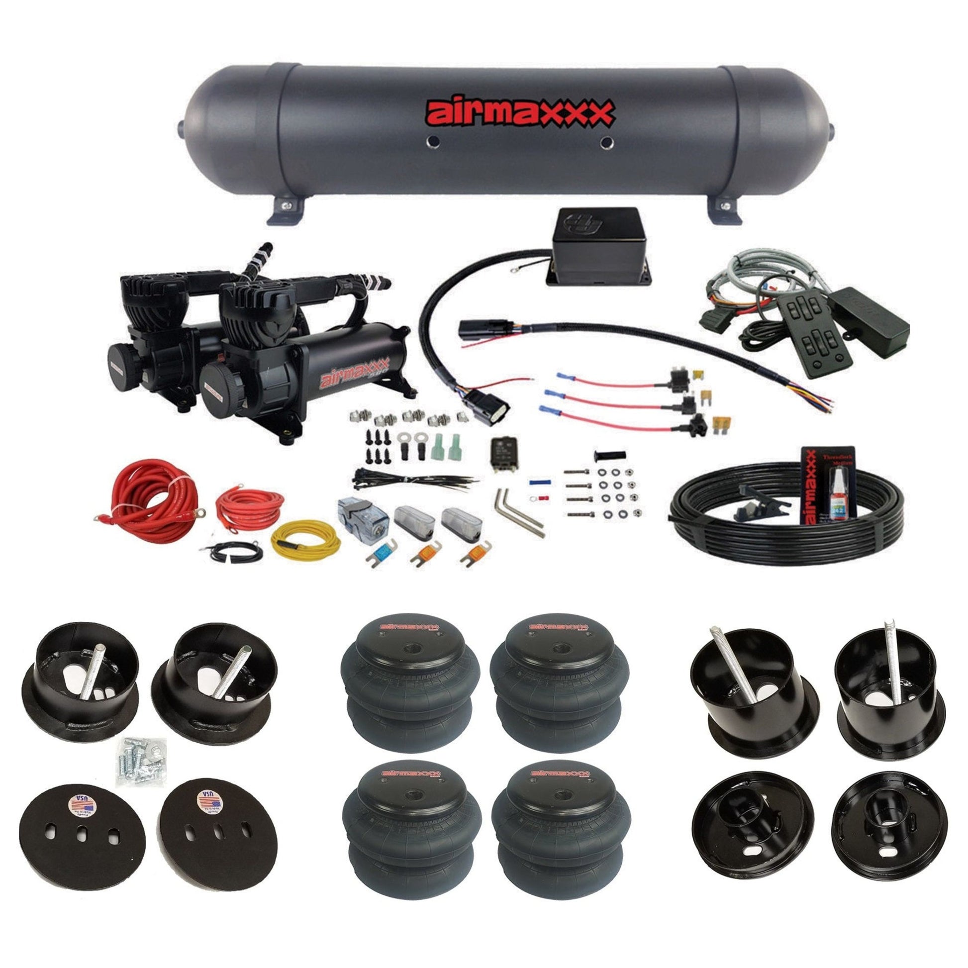 slam sv8c dual black 580 compressors aluminum tank 2600 bags air suspension kit for 1961-62 cadillac deville K-CAD6162-580B2-57ABK-SV8C-MC1-WK-HF