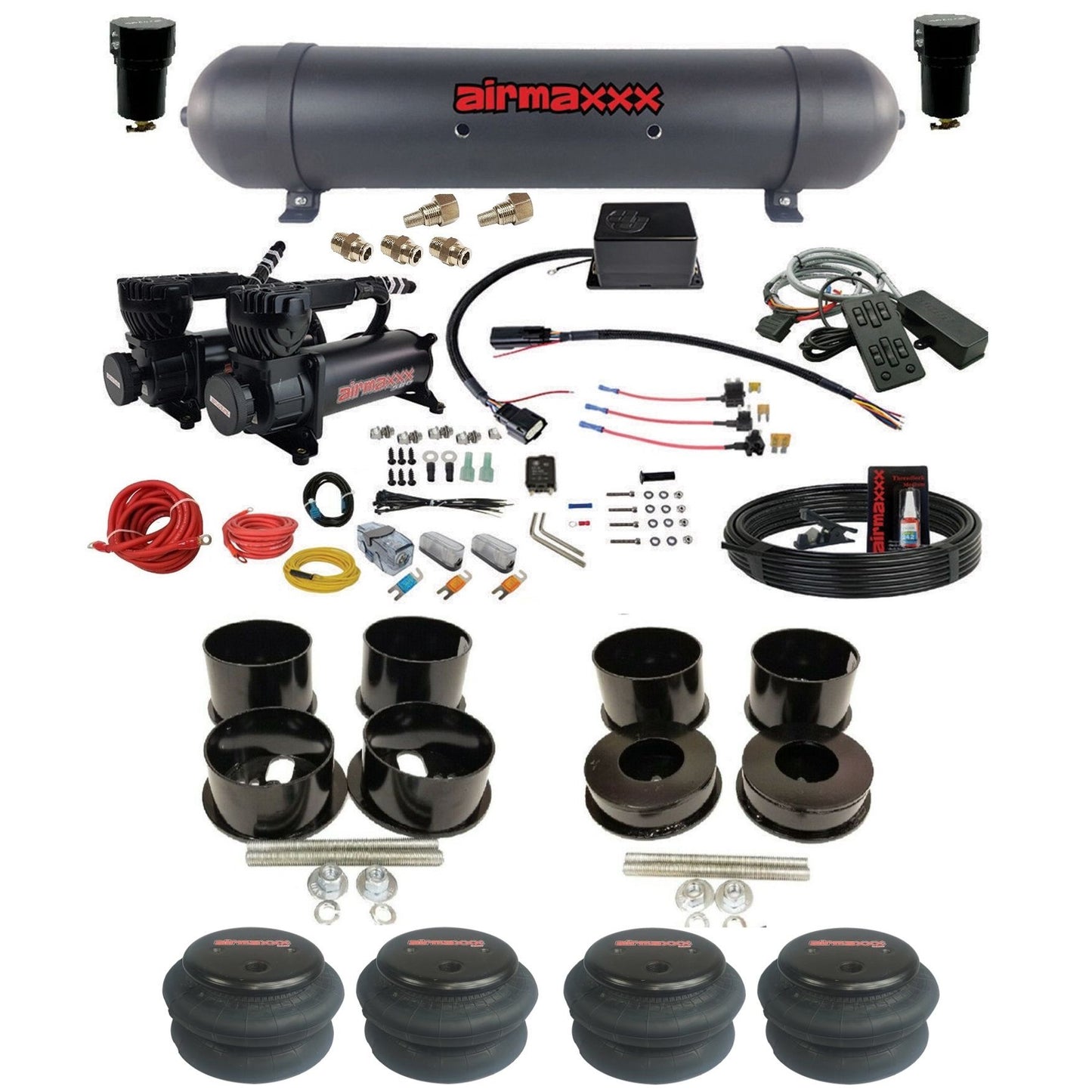slam sv8c dual black 580 compressors aluminum tank 2600 bags air suspension kit for 1971-96 chevy impala KBBDY-580B2-57ABK-SV8CMC1-WK-HF