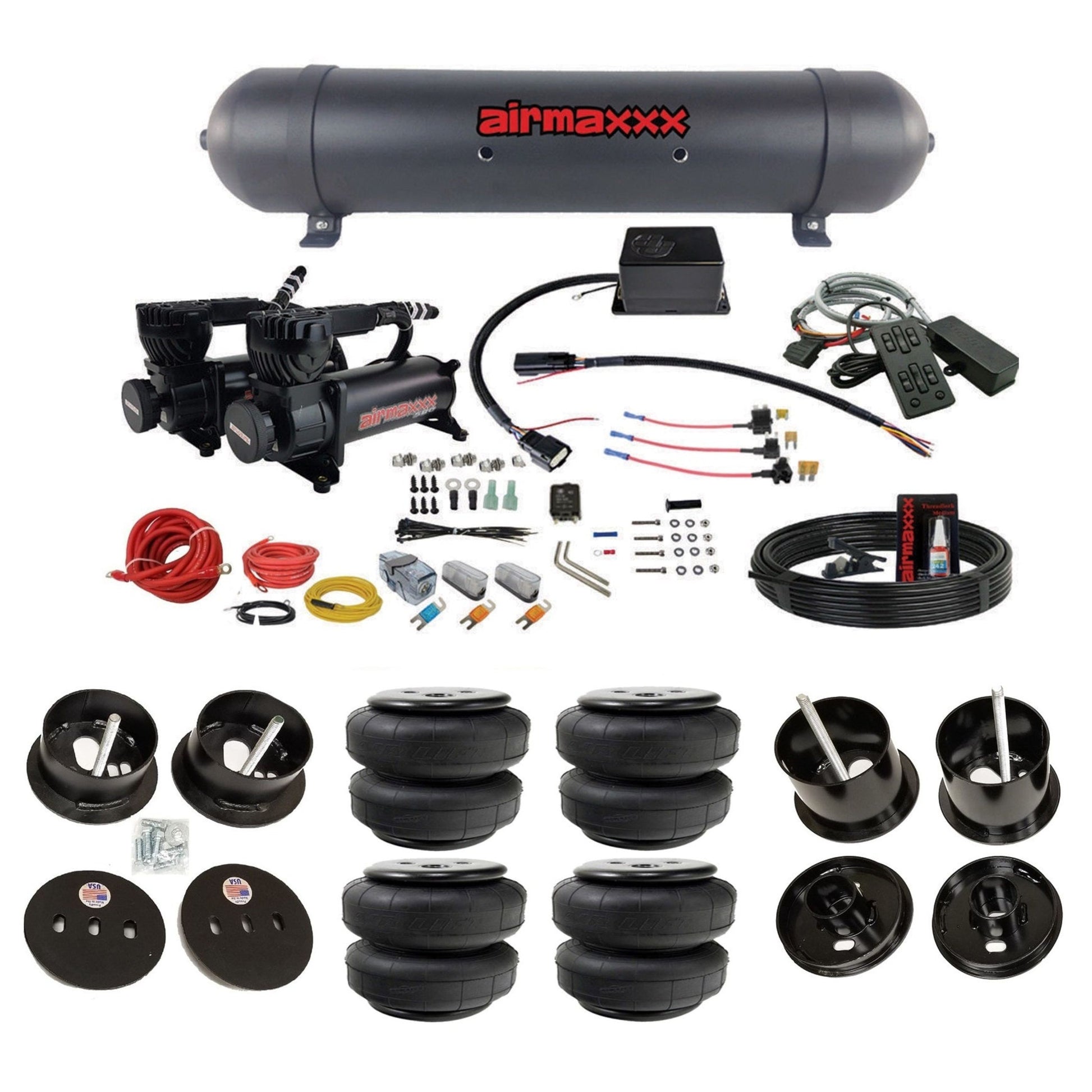 slam sv8c dual black 580 compressors aluminum tank airlift bags air suspension kit for 1961-62 cadillac deville K-CAD6162-580B2-57ABK-SV8C-MC1-WK-HFD25