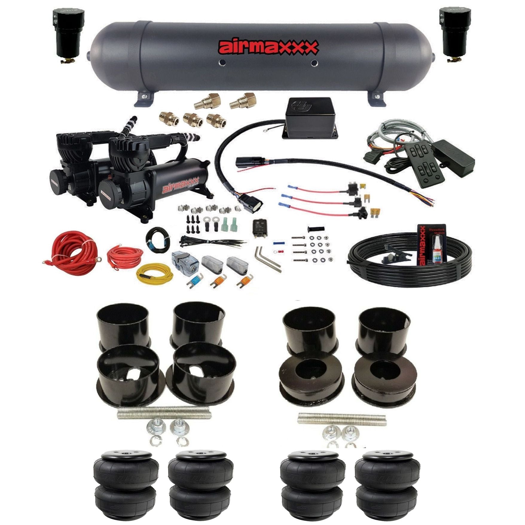 slam sv8c dual black 580 compressors aluminum tank airlift bags air suspension kit for 1971-96 chevy impala KBBDY-580B2-57ABK-SV8CMC1-WK-HFD25