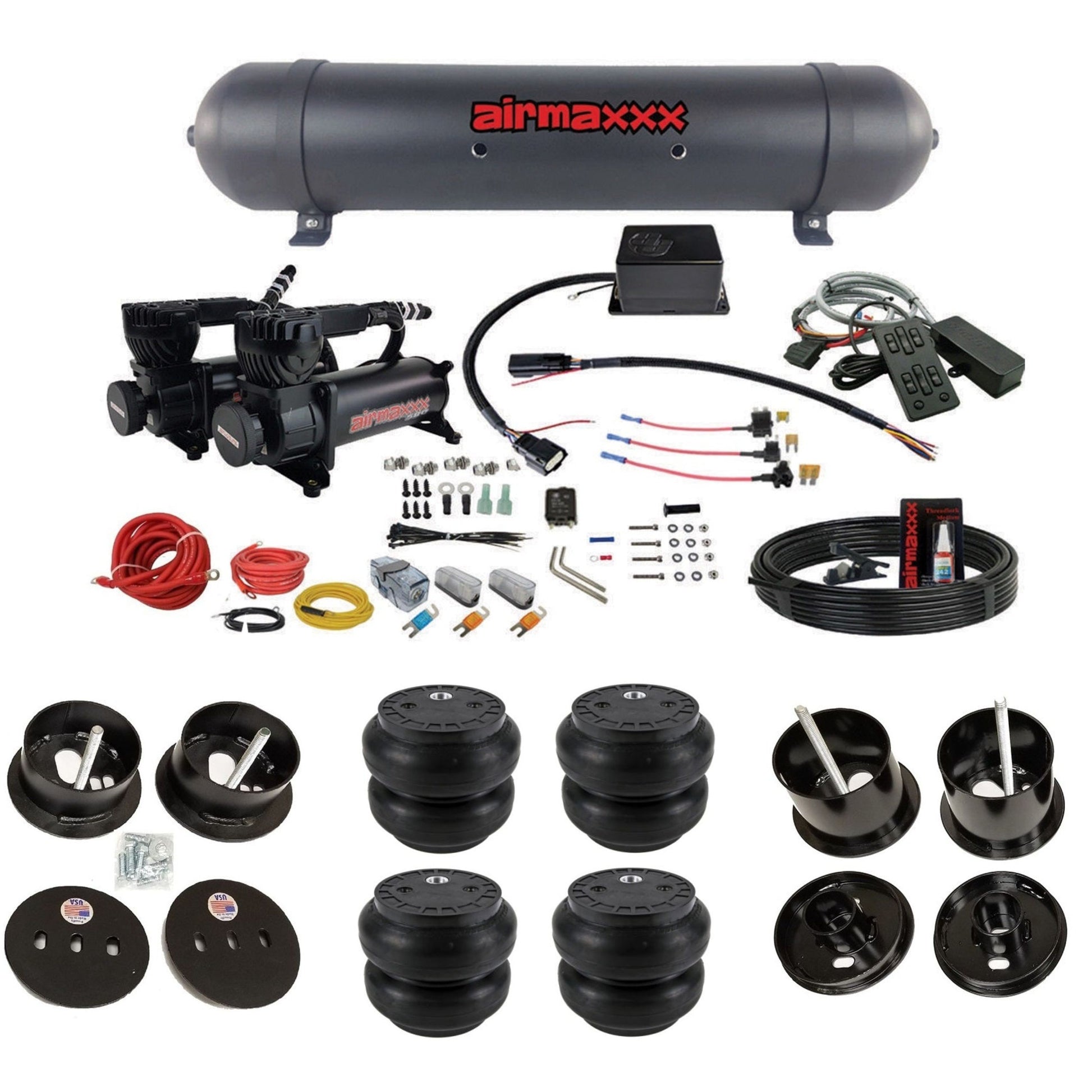 slam sv8c dual black 580 compressors aluminum tank slam bags air suspension kit for 1961-62 cadillac deville K-CAD6162-580B2-57ABK-SV8C-MC1-WK-HFSS7