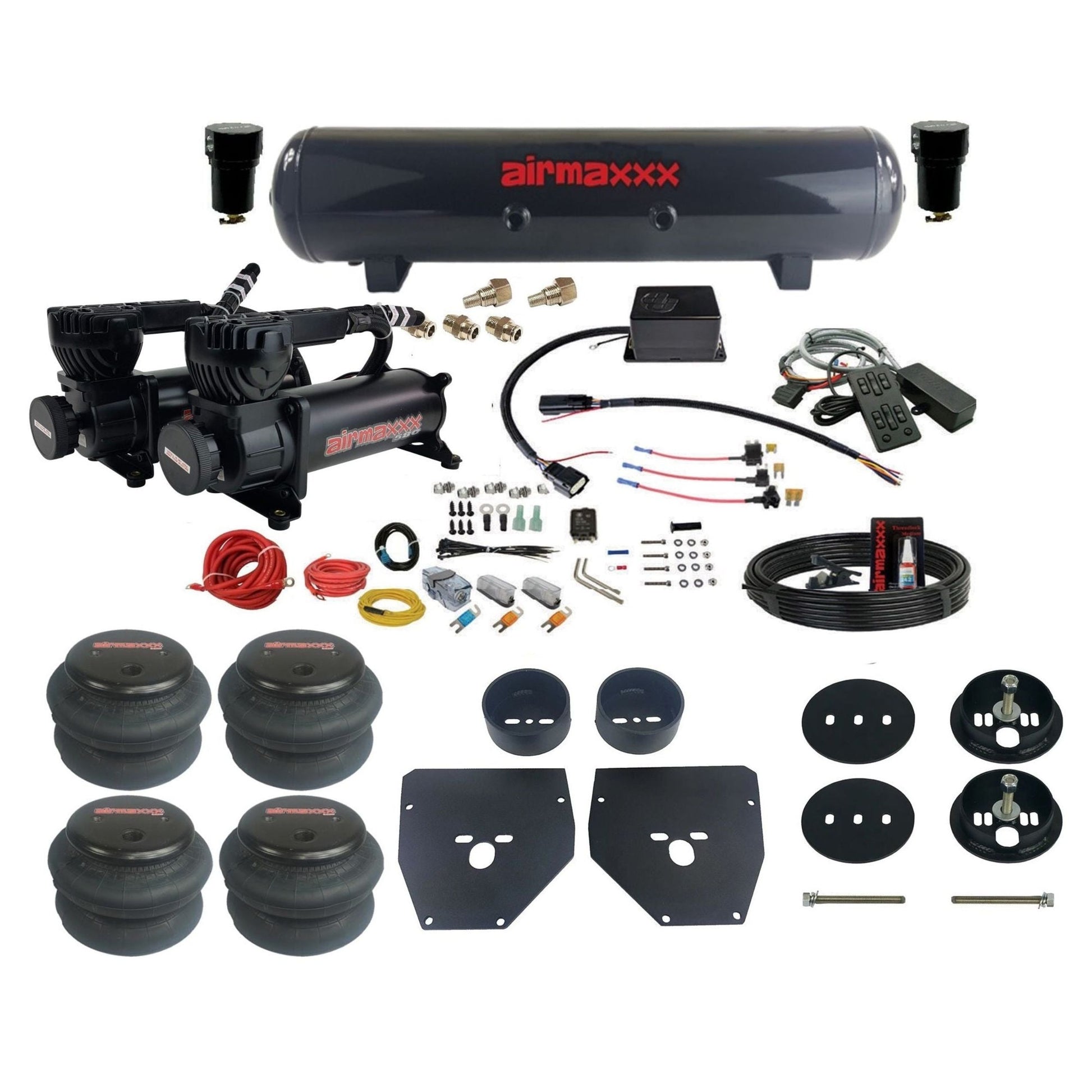 slam sv8c dual black 580 compressors steel tank & 2600 bags air suspension kit for 1963-72 chevy c10 KC1063-580B2-57S-SV8CMC1-WK-HF