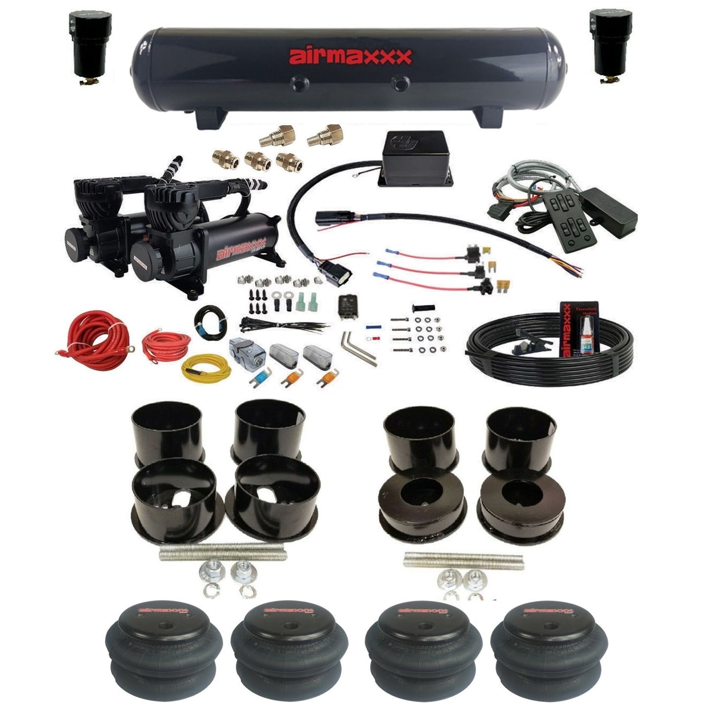 slam sv8c dual black 580 compressors steel tank 2600 bags air suspension kit for 1971-96 chevy impala KBBDY-580B2-57S-SV8CMC1-WK-HF