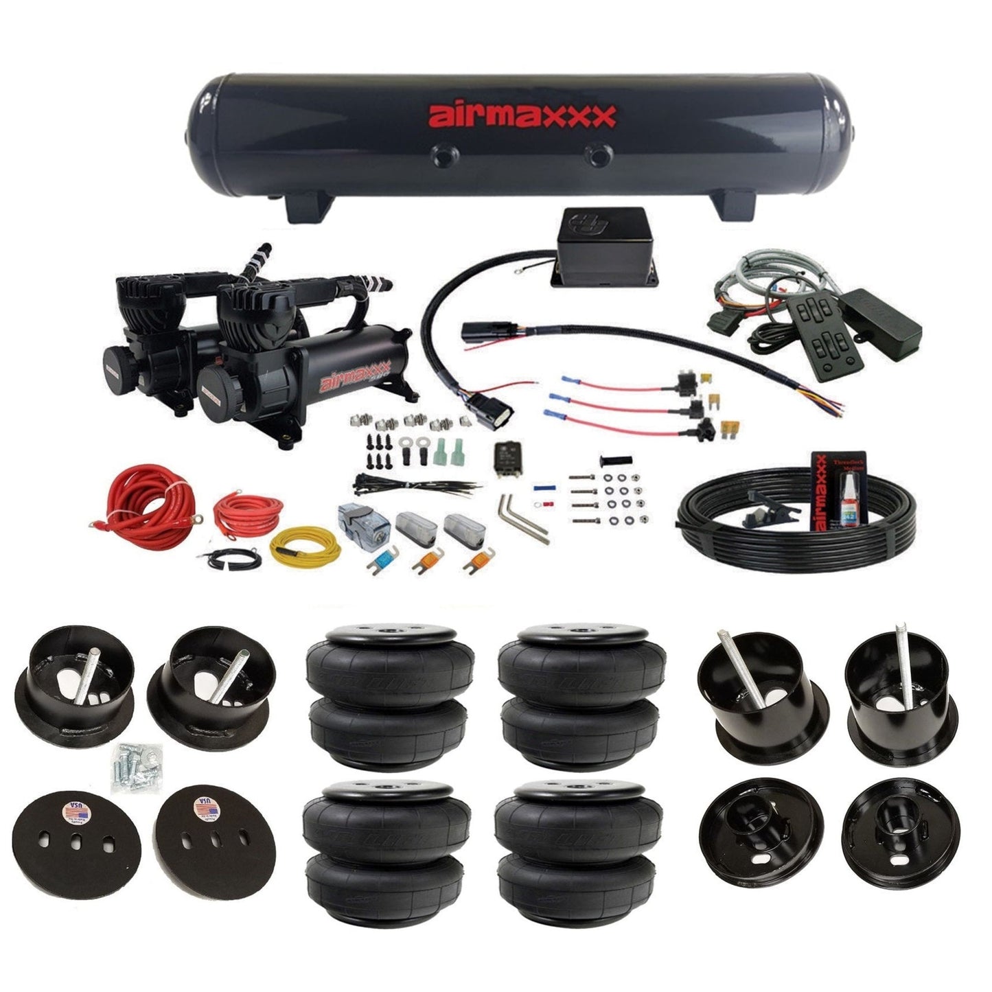 slam sv8c dual black 580 compressors steel tank airlift bags air suspension kit for 1961-62 cadillac deville K-CAD6162-580B2-57S-SV8C-MC1-WK-HFD25