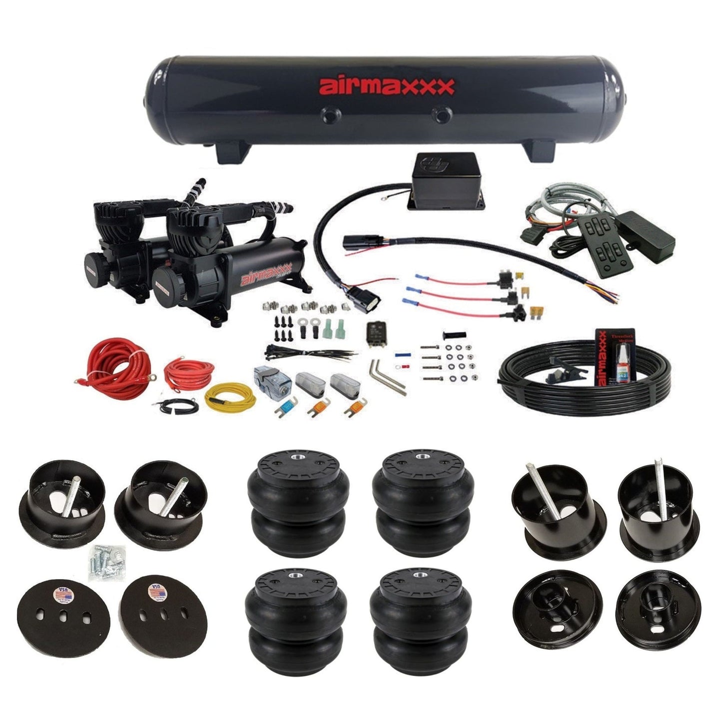 slam sv8c dual black 580 compressors steel tank slam bags air suspension kit for 1961-62 cadillac deville K-CAD6162-580B2-57S-SV8C-MC1-WK-HFSS7