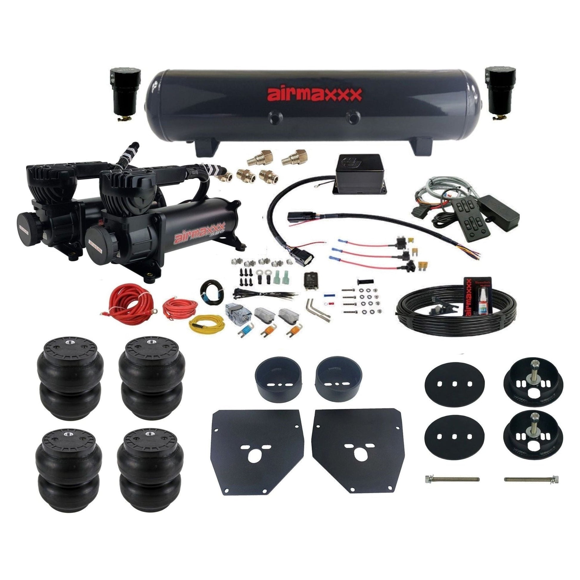 slam sv8c dual black 580 compressors steel tank & slam bags air suspension kit for 1963-72 chevy c10 KC1063-580B2-57S-SV8CMC1-WK-HFSS7