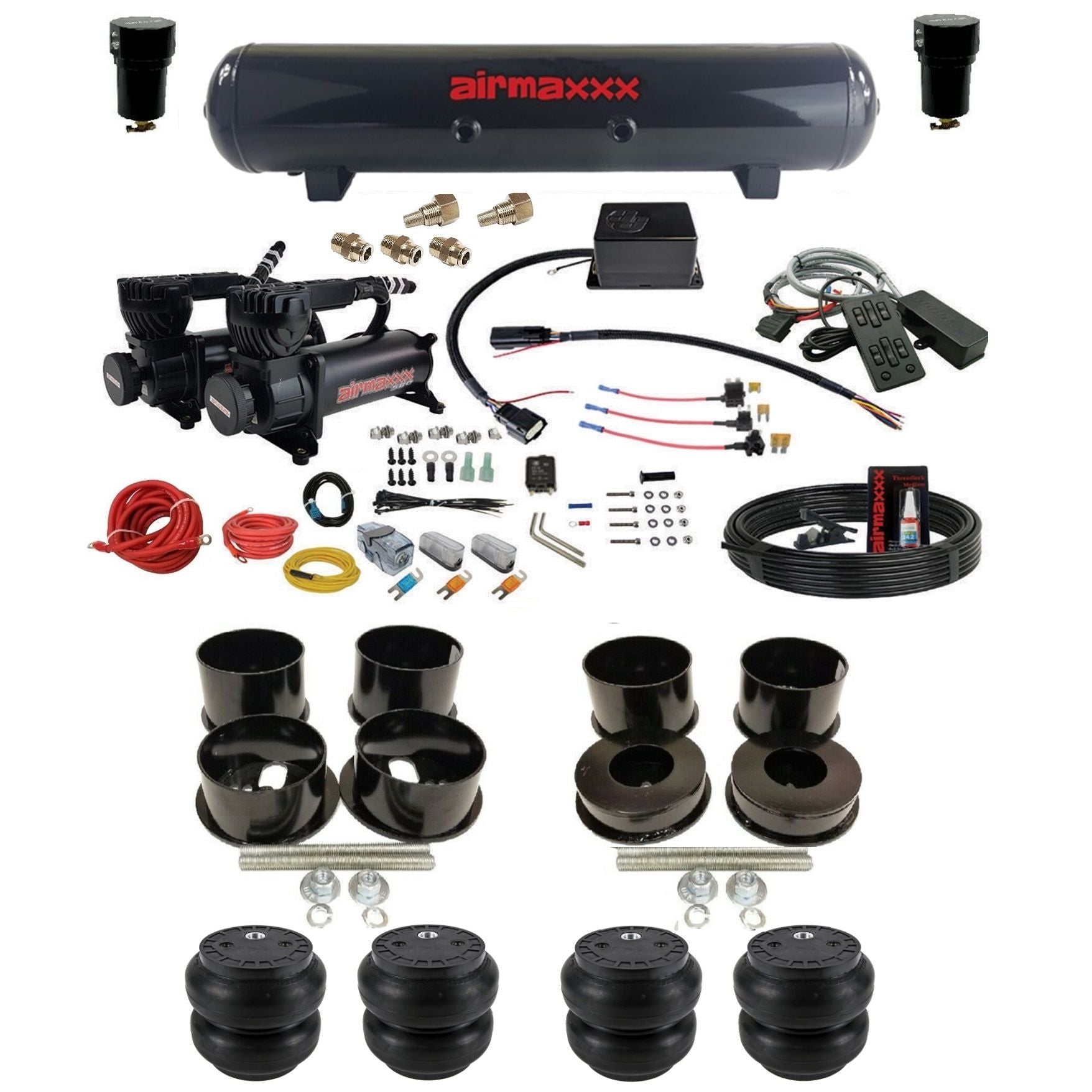 slam sv8c dual black 580 compressors steel tank slam bags air suspension kit for 1971-96 chevy impala KBBDY-580B2-57S-SV8CMC1-WK-HFSS7