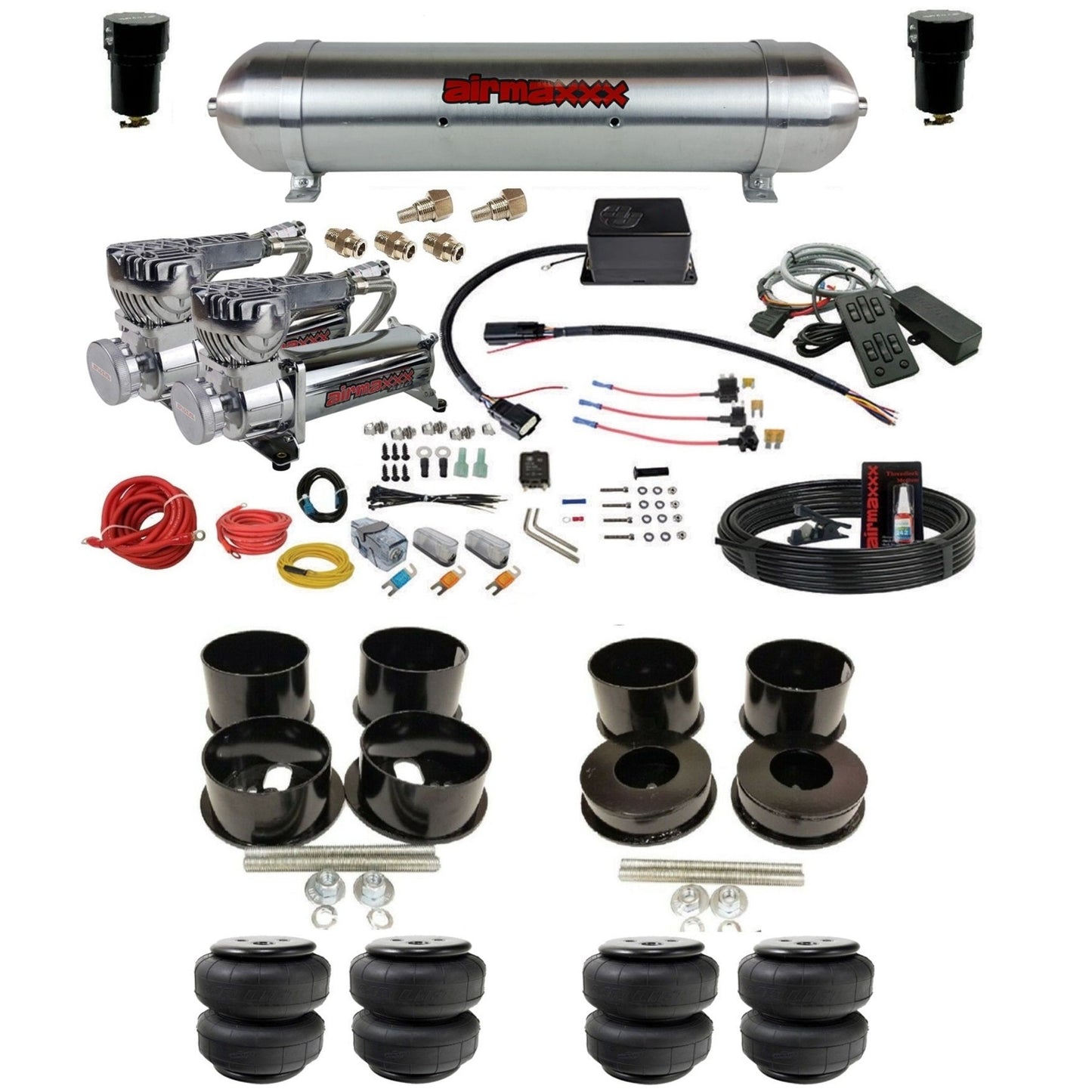 slam sv8c dual chrome 580 compressors raw aluminum tank airlift bags air suspension kit for 1971-1996 chevy impala KBBDY-580C2-57ARW-SV8CMC1-WK-HFD25