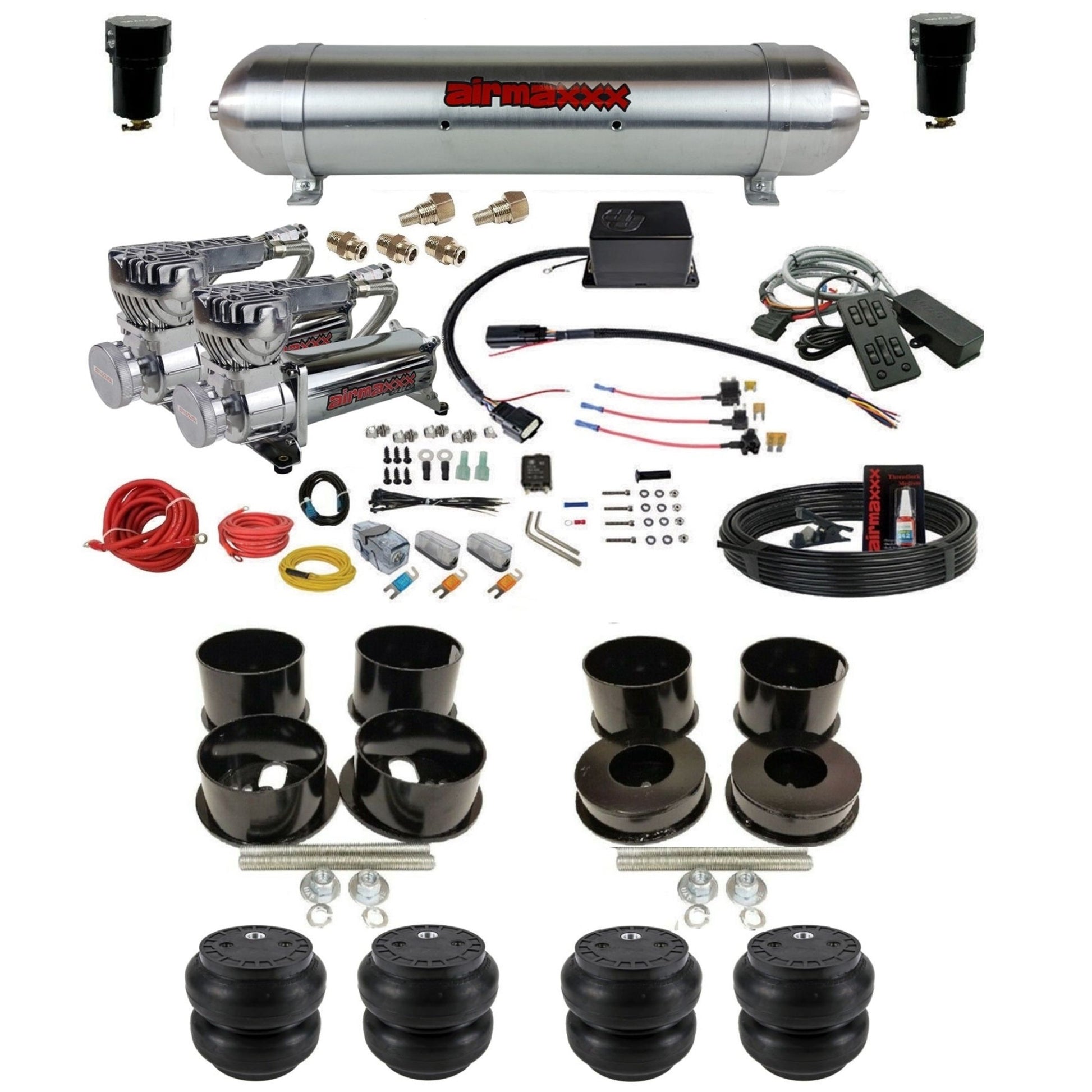 slam sv8c dual chrome 580 compressors raw aluminum tank slam bags air suspension kit for 1971-1996 chevy impala KBBDY-580C2-57ARW-SV8CMC1-WK-HFSS7