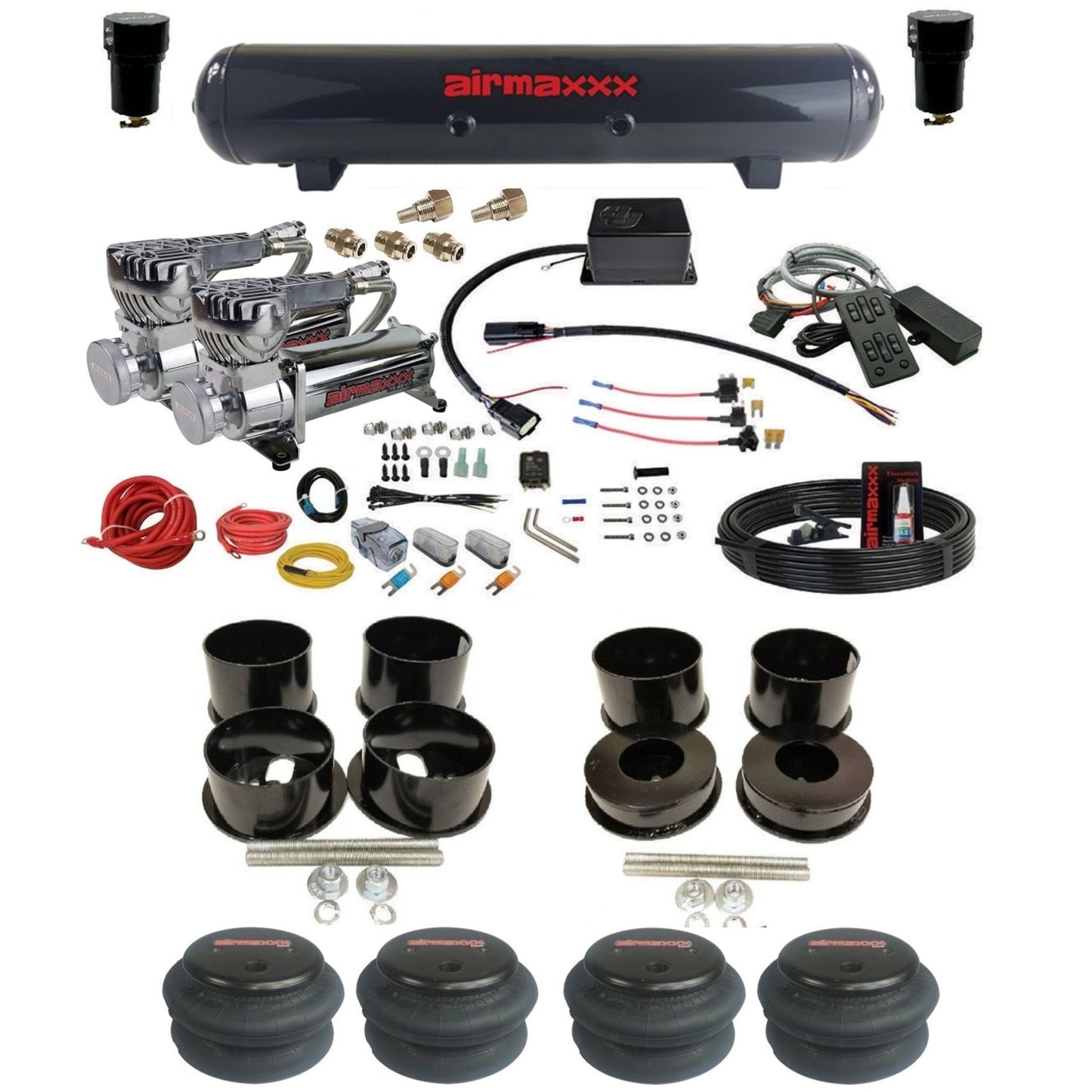 slam sv8c dual chrome 580 compressors steel tank 2600 bags air suspension kit for 1971-1996 chevy impala KBBDY-580C2-57S-SV8CMC1-WK-HF