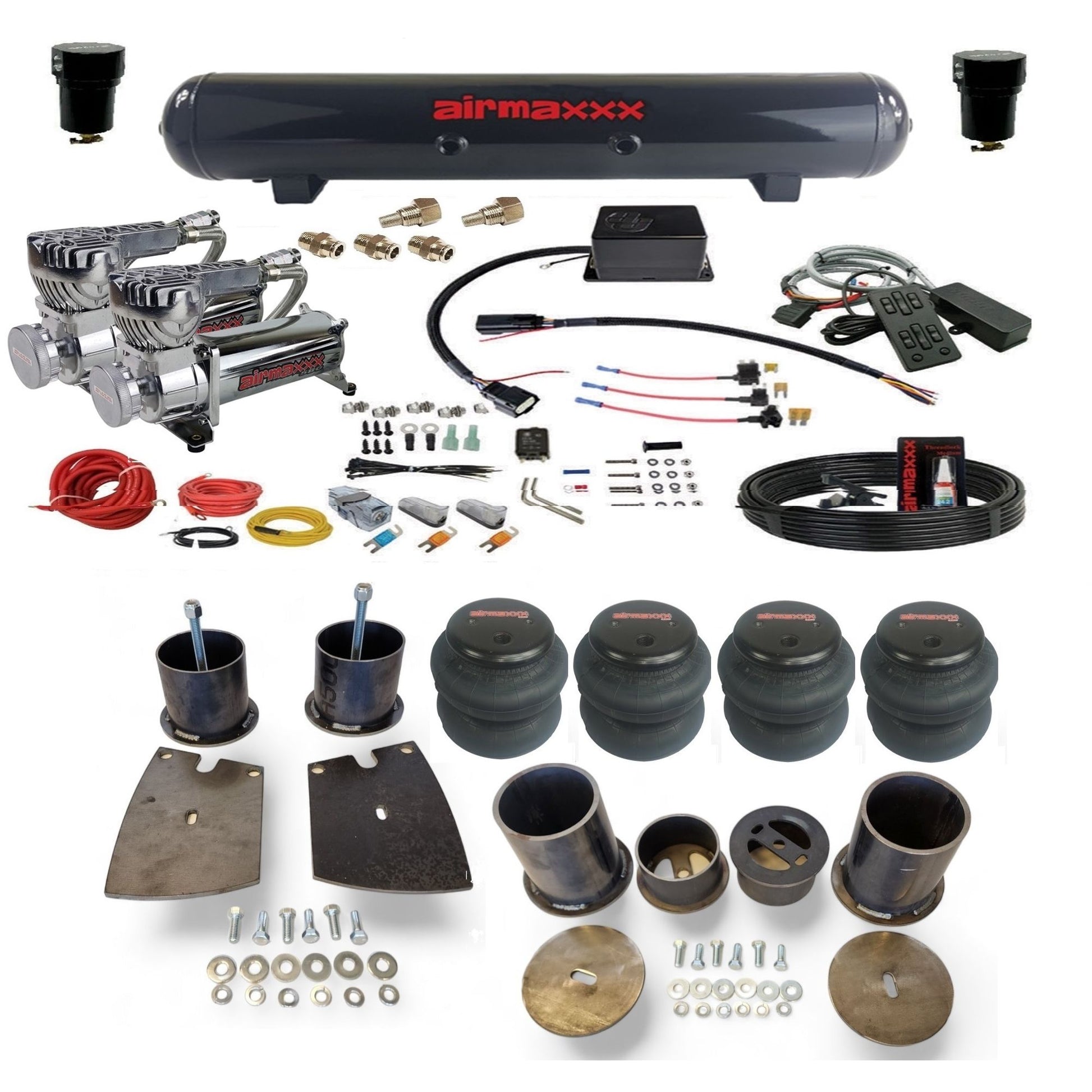 slam sv8c dual chrome 580 compressors steel tank 2600 bags & airmaxxx brackets air suspension kit for 1961 buick lesabre KBUI61-580C2-57S-SV8CMC1-WK-HF