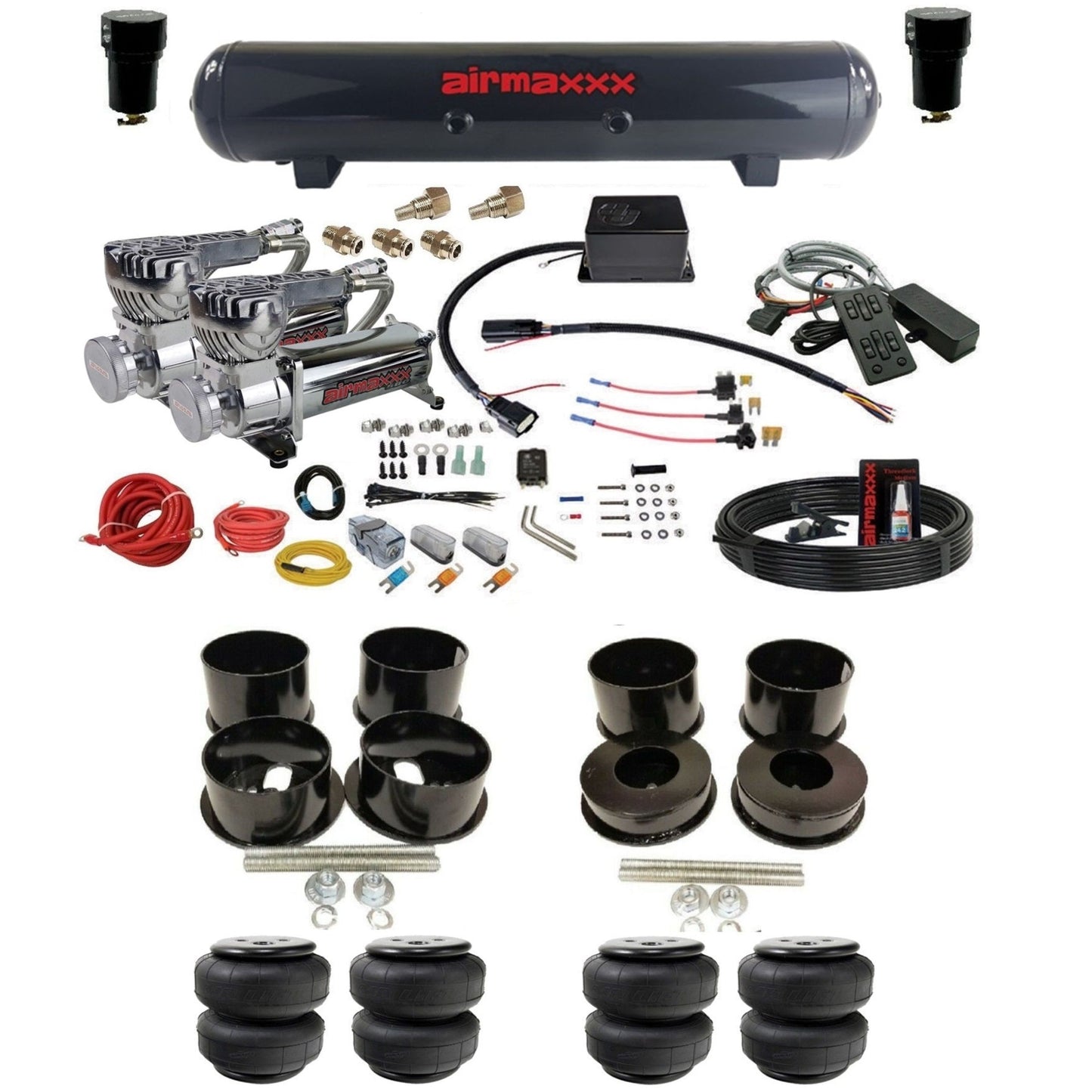 slam sv8c dual chrome 580 compressors steel tank airlift bags air suspension kit for 1971-1996 chevy impala KBBDY-580C2-57S-SV8CMC1-WK-HFD25