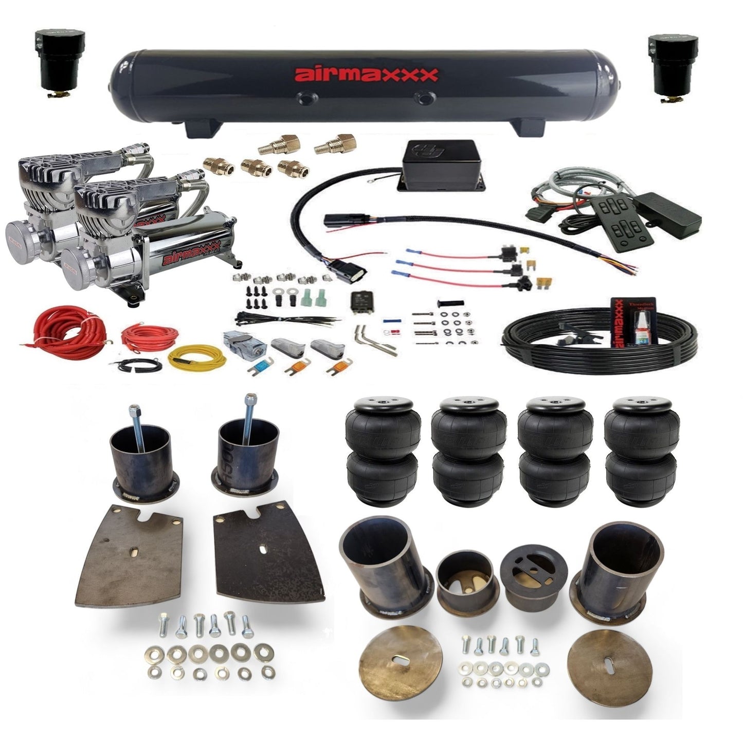 slam sv8c dual chrome 580 compressors steel tank airlift bags & airmaxxx brackets air suspension kit for 1961 buick lesabre KBUI61-580C2-57S-SV8CMC1-WK-HFD25