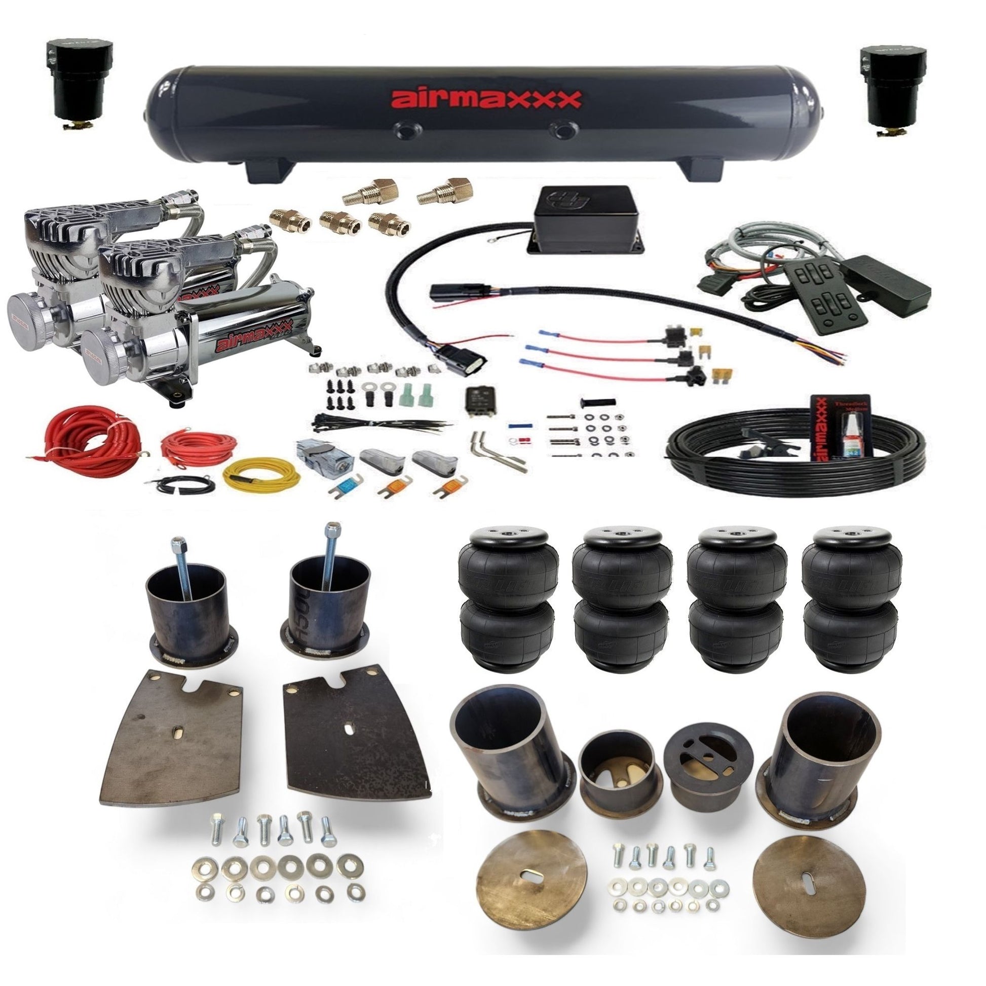 slam sv8c dual chrome 580 compressors steel tank airlift bags & airmaxxx brackets air suspension kit for 1961 buick lesabre KBUI61-580C2-57S-SV8CMC1-WK-HFD25