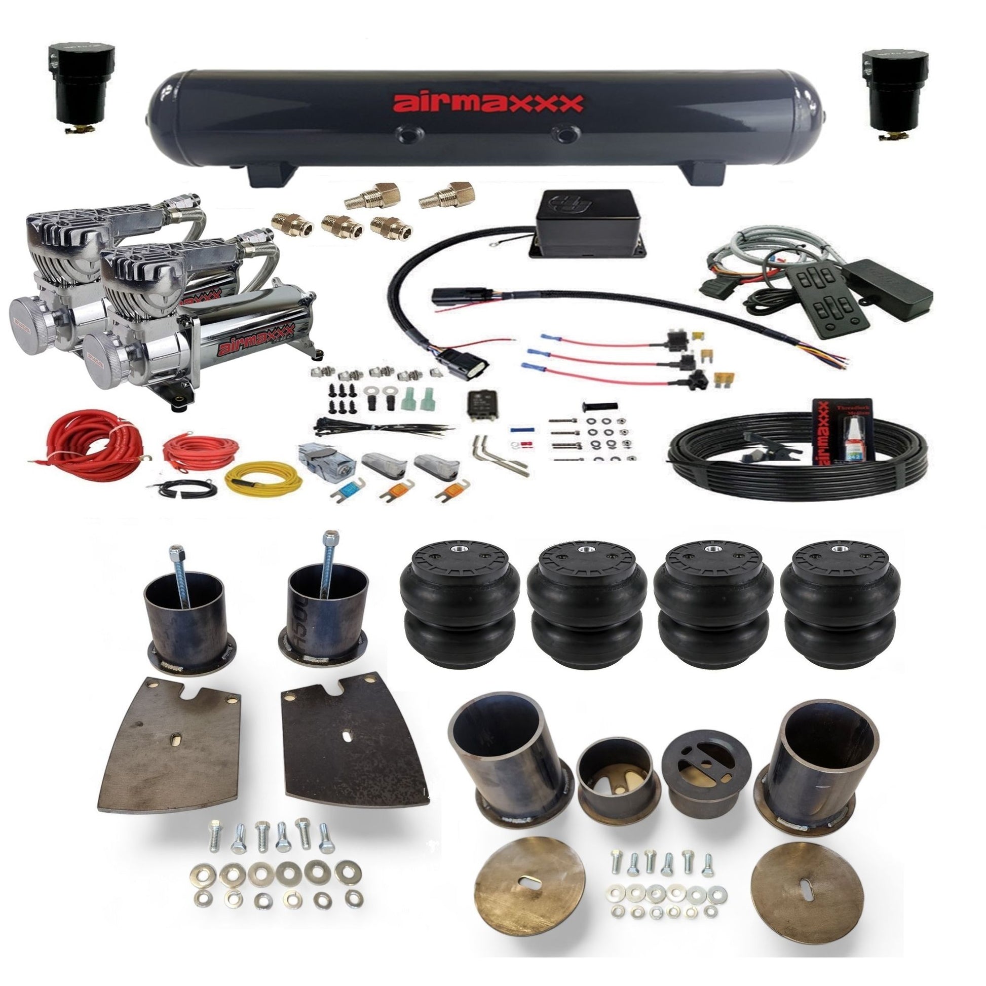 slam sv8c dual chrome 580 compressors steel tank slam bags & airmaxxx brackets air suspension kit for 1961 buick lesabre KBUI61-580C2-57S-SV8CMC1-WK-HFSS7