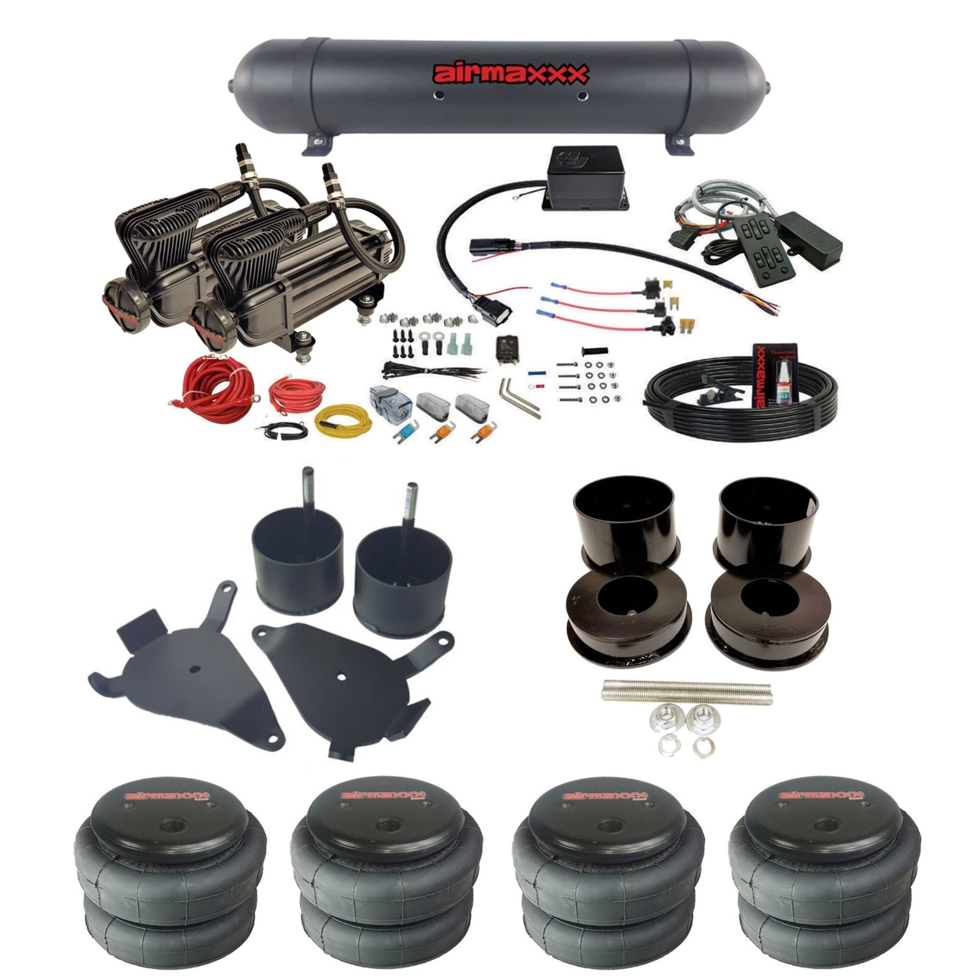 slam sv8c dual x-series compressors aluminum tank 2500 bags air suspension kit for 1978 gm g-body cars K-GBODY-XB2-57ABK-SV8C-MC1-WK-HF
