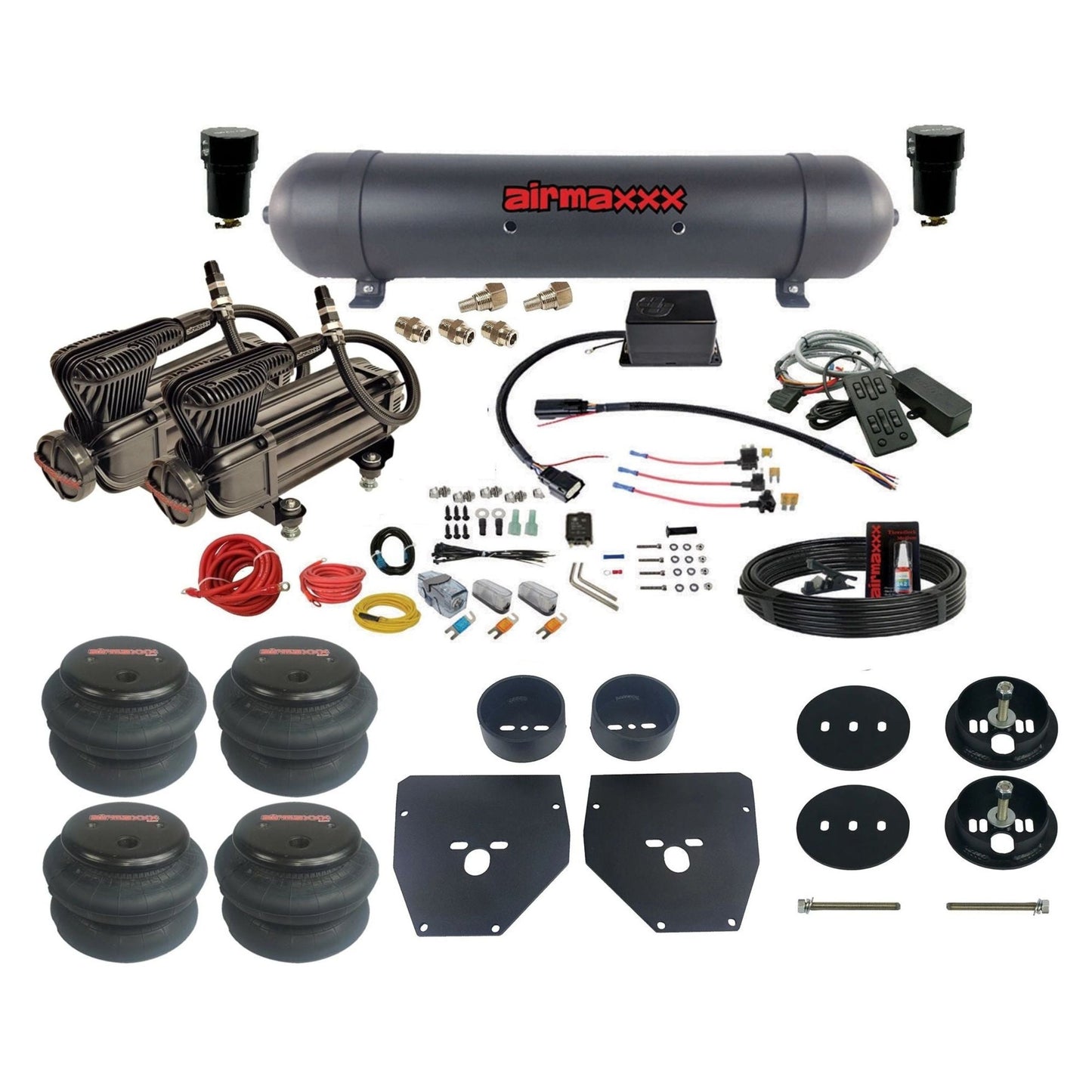 slam sv8c dual x-series compressors aluminum tank & 2600 bags air suspension kit for 1963-72 chevy c10 KC1063-XB2-57ABLK-SV8CMC1-WK-HF