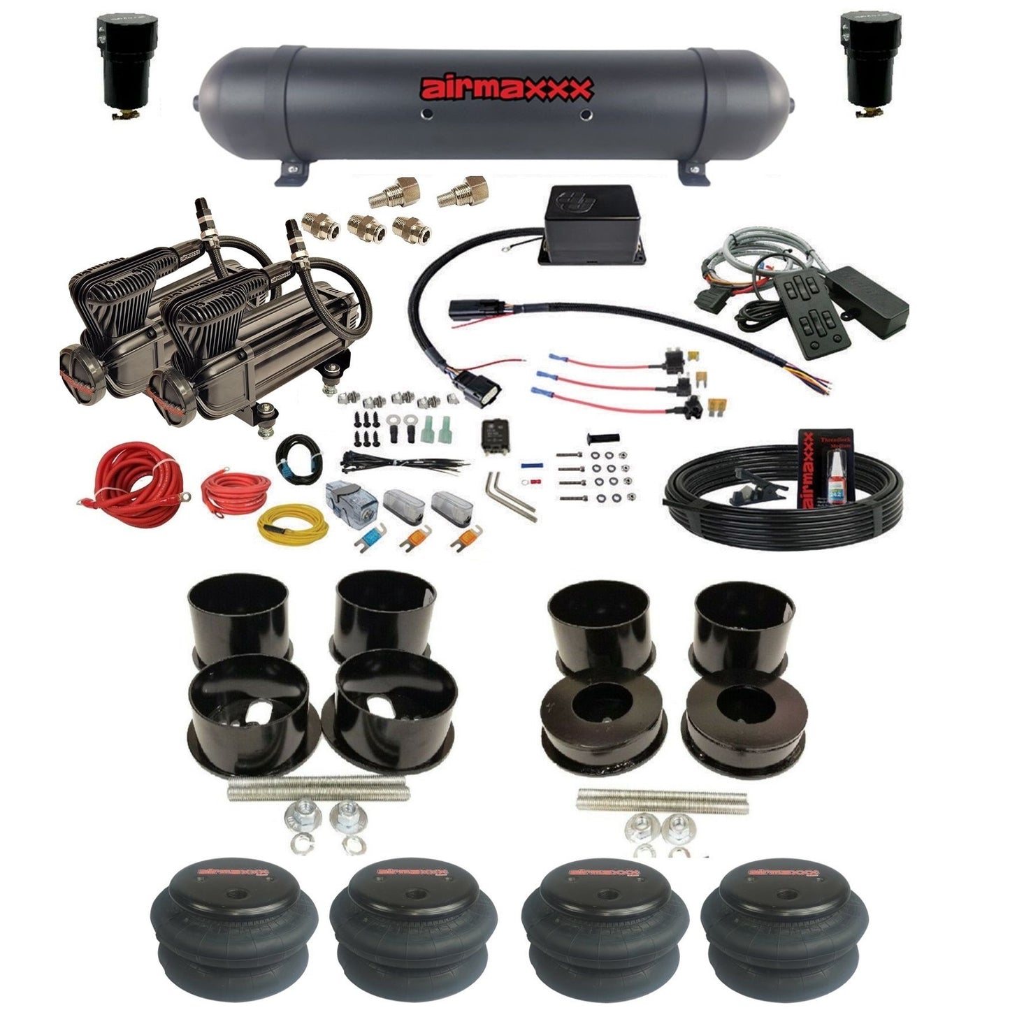 slam sv8c dual x-series compressors aluminum tank 2600 bags air suspension kit for 1971-96 chevy impala KBBDY-XB2-57ABK-SV8CMC1-WK-HF