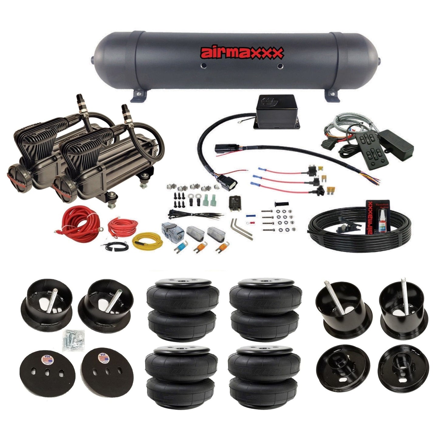 slam sv8c dual x-series compressors aluminum tank airlift bags air suspension kit for 1961-62 cadillac deville K-CAD6162-XB2-57ABK-SV8C-MC1-WK-HFD25