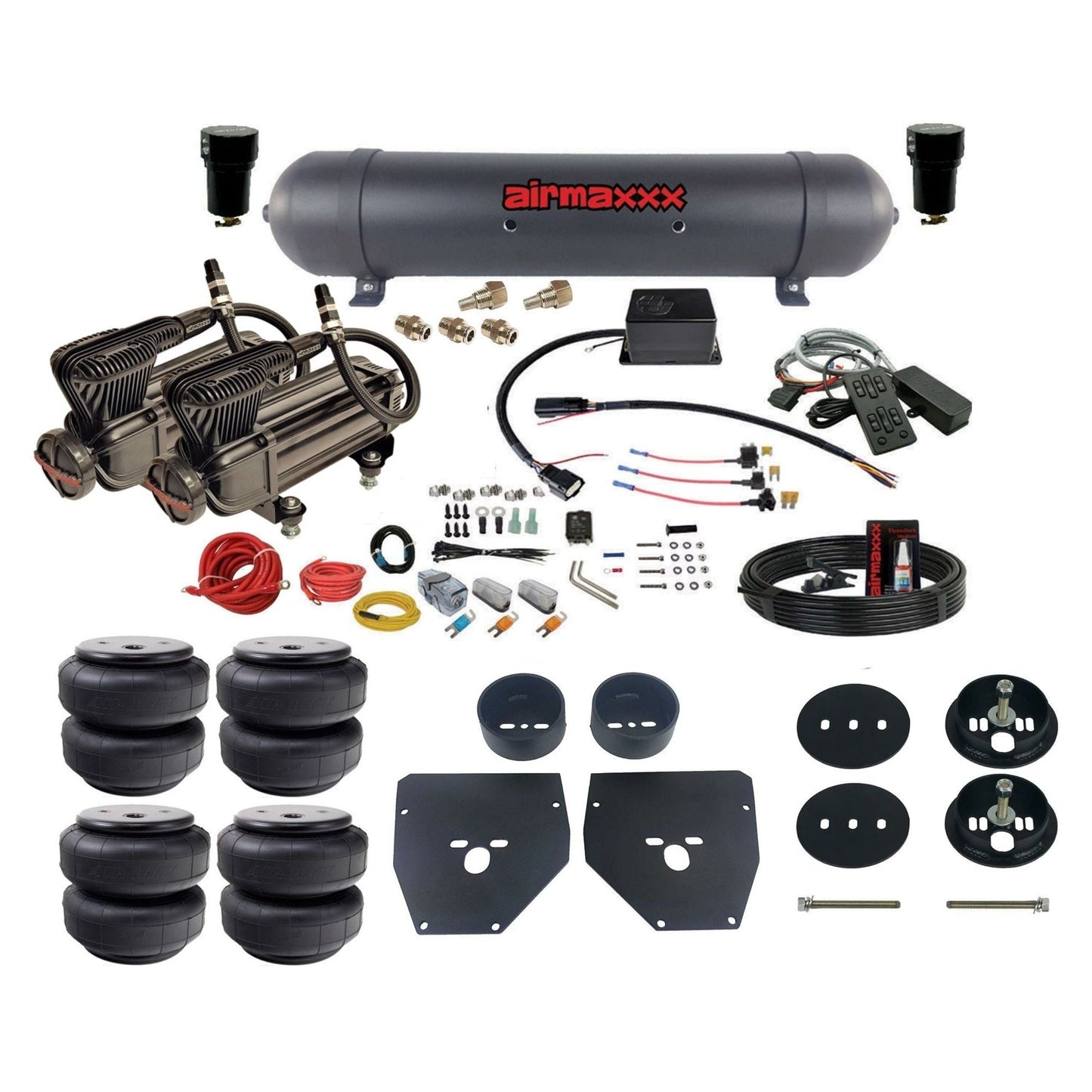 slam sv8c dual x-series compressors aluminum tank & airlift bags air suspension kit for 1963-72 chevy c10 KC1063-XB2-57ABLK-SV8CMC1-WK-HFD26