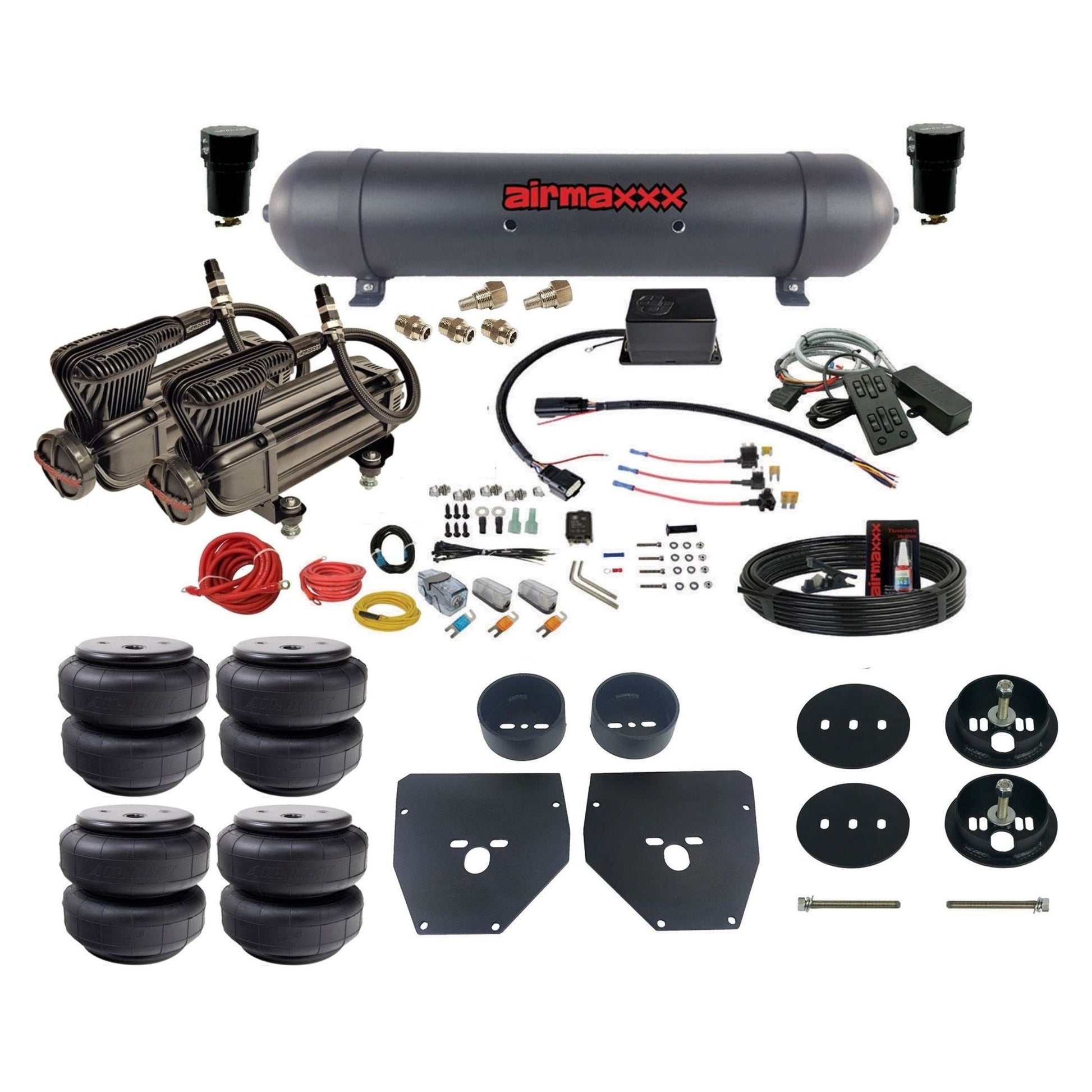 slam sv8c dual x-series compressors aluminum tank & airlift bags air suspension kit for 1963-72 chevy c10 KC1063-XB2-57ABLK-SV8CMC1-WK-HFD26