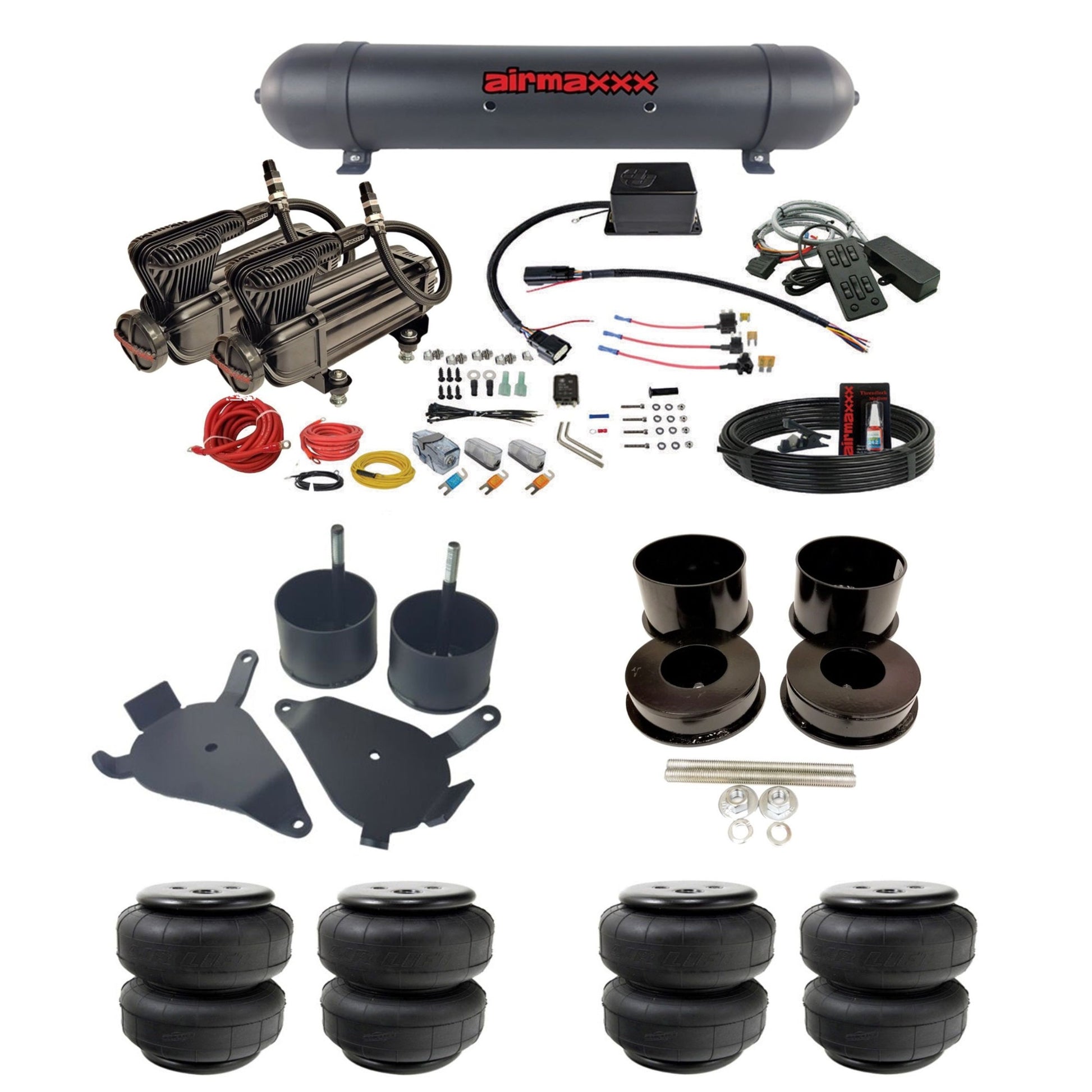 slam sv8c dual x-series compressors aluminum tank airlift bags air suspension kit for 1978 gm g-body cars K-GBODY-XB2-57ABK-SV8C-MC1-WK-HFD25
