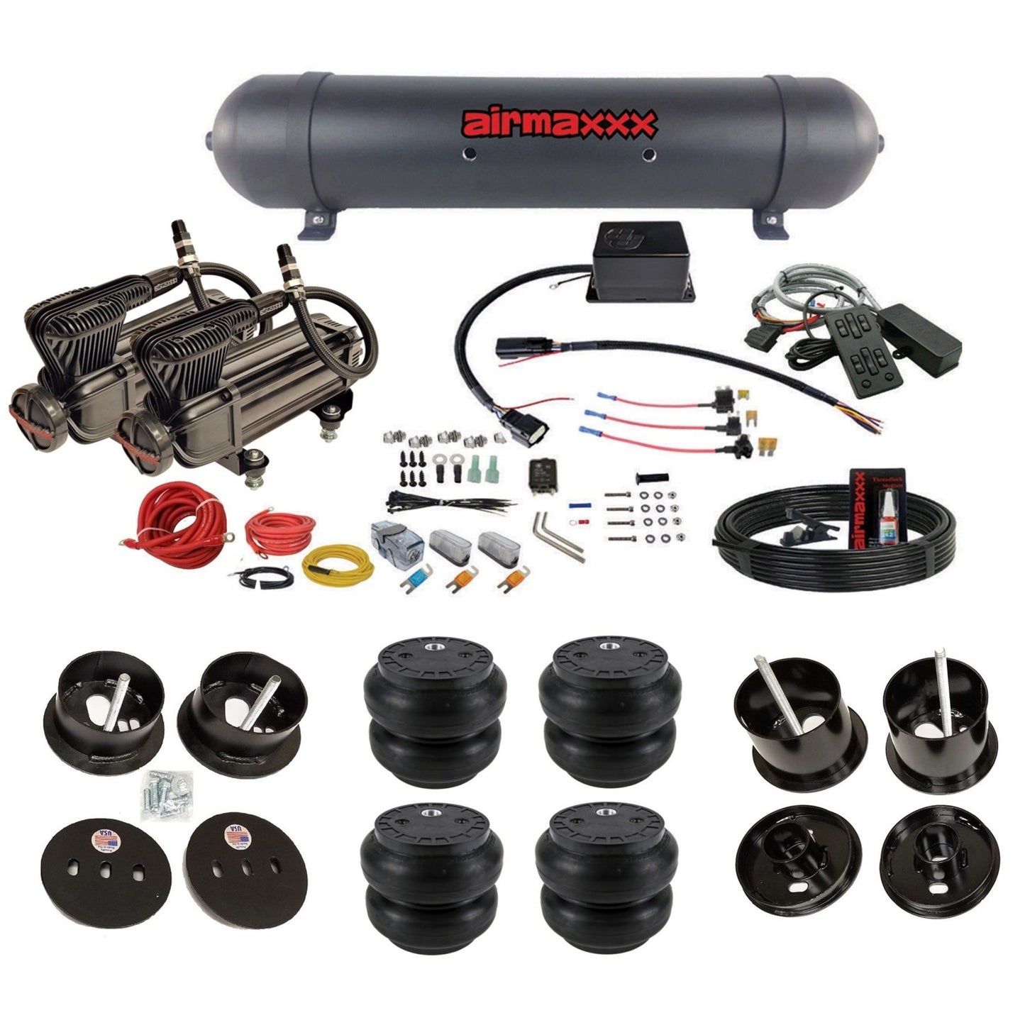 slam sv8c dual x-series compressors aluminum tank slam bags air suspension kit for 1961-62 cadillac deville K-CAD6162-XB2-57ABK-SV8C-MC1-WK-HFSS7