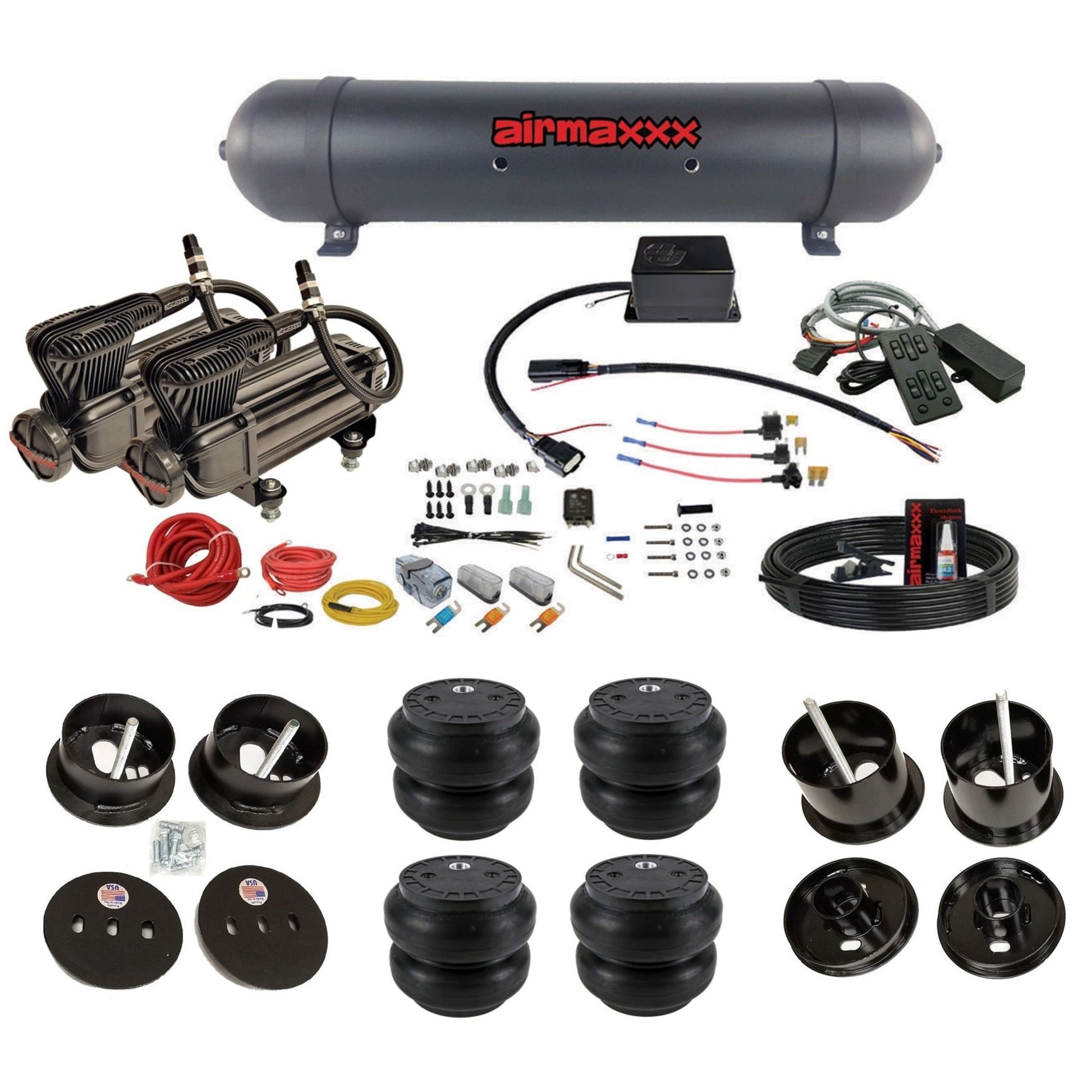 slam sv8c dual x-series compressors aluminum tank slam bags air suspension kit for 1961-62 cadillac deville K-CAD6162-XB2-57ABK-SV8C-MC1-WK-HFSS7