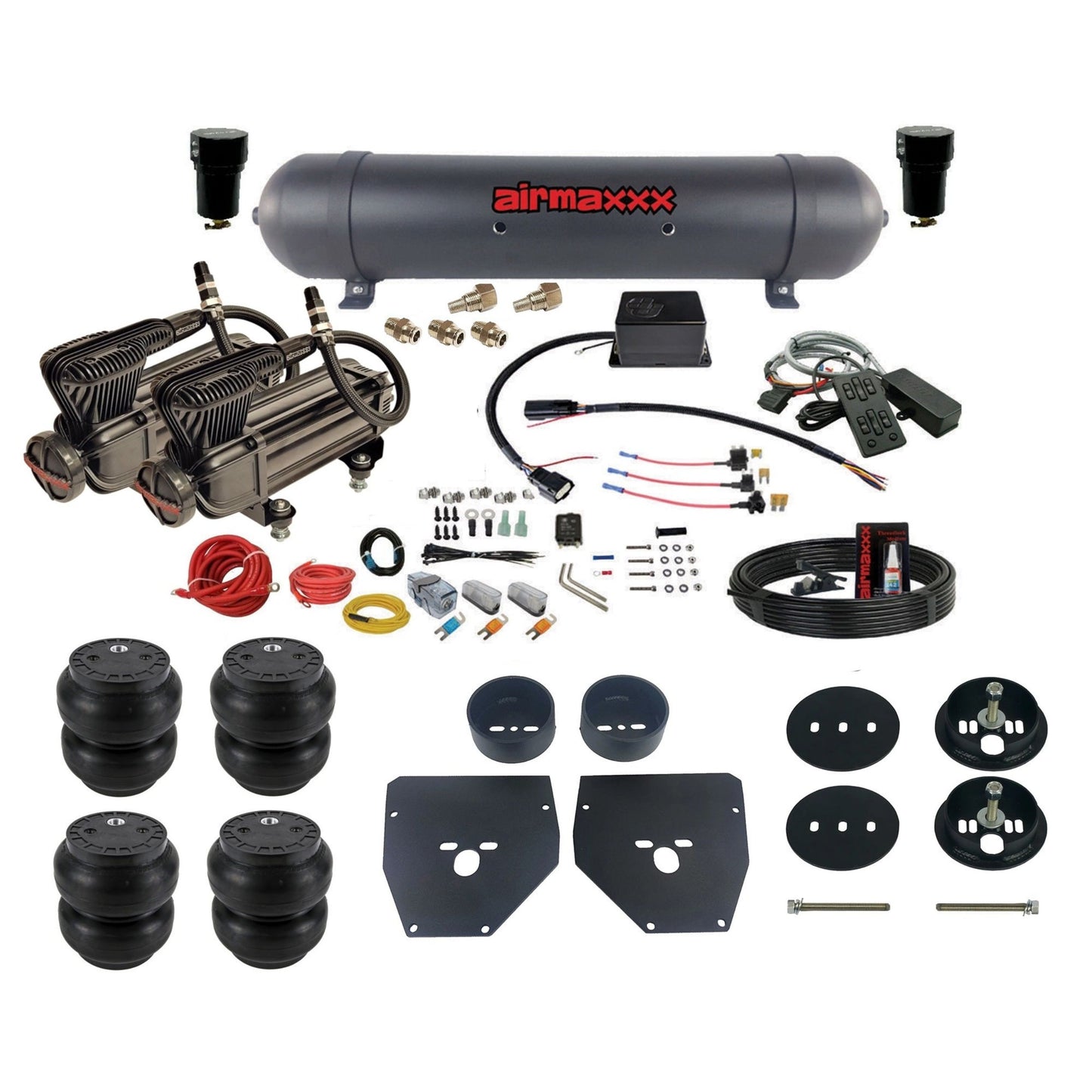 slam sv8c dual x-series compressors aluminum tank & slam bags air suspension kit for 1963-72 chevy c10 KC1063-XB2-57ABLK-SV8CMC1-WK-HFSS7