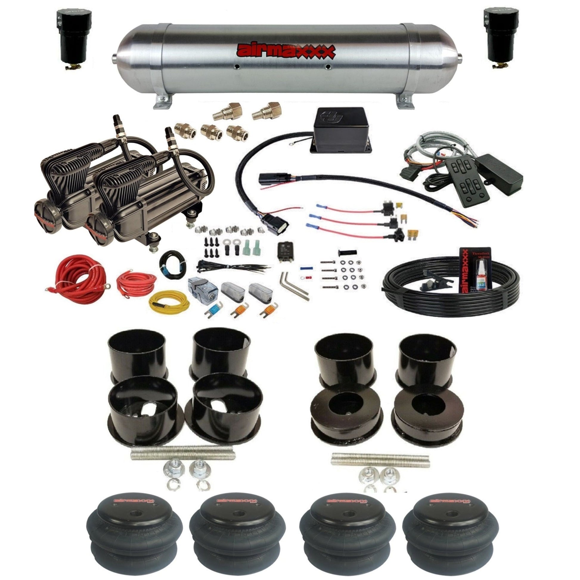slam sv8c dual x-series compressors raw aluminum tank 2600 bags air suspension kit for 1971-1996 chevy impala KBBDY-XB2-57ARW-SV8CMC1-WK-HF