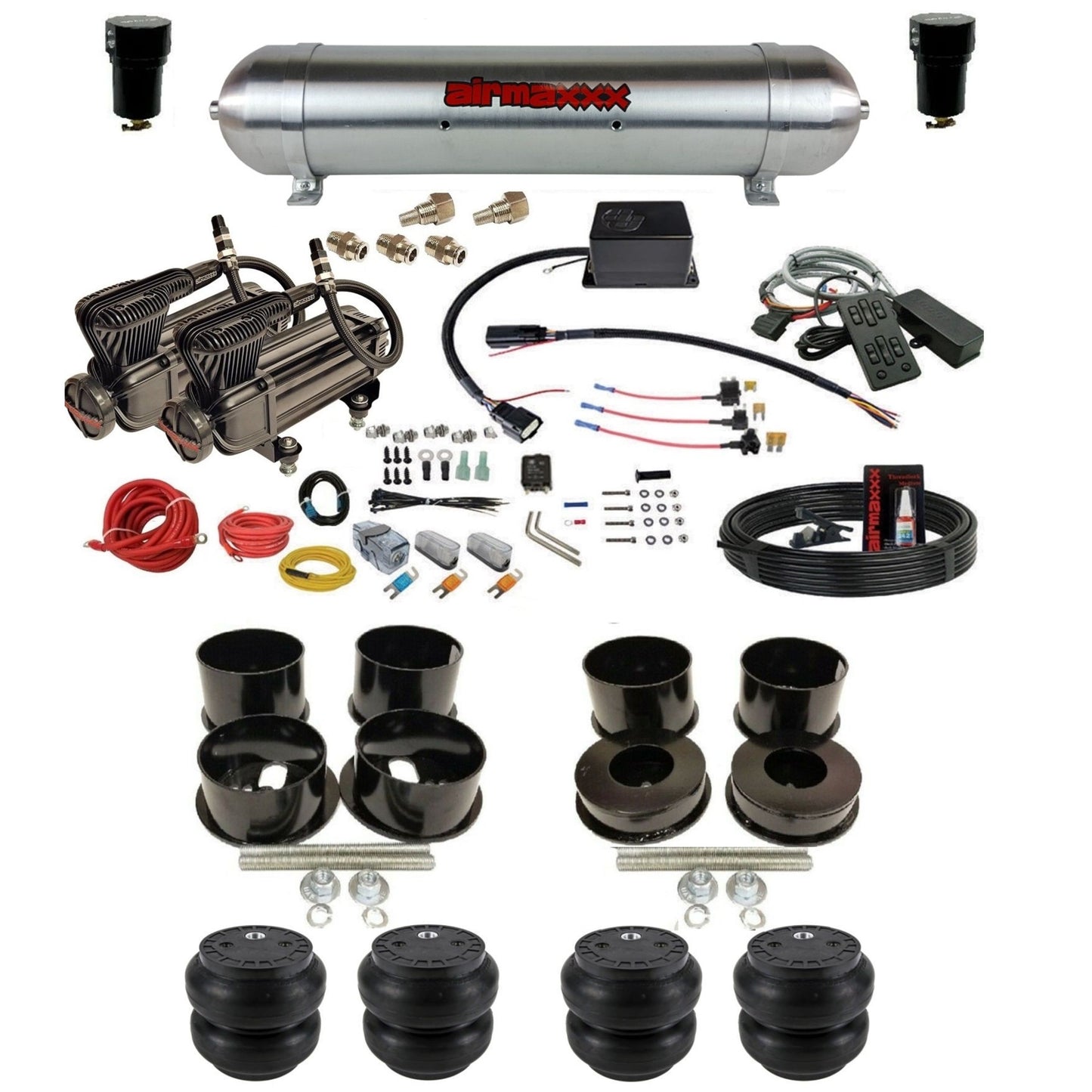 slam sv8c dual x-series compressors raw aluminum tank slam bags air suspension kit for 1971-1996 chevy impala KBBDY-XB2-57ARW-SV8CMC1-WK-HFSS7