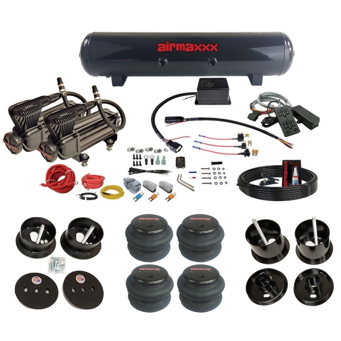 slam sv8c dual x-series compressors steel tank 2600 bags air suspension kit for 1961-62 cadillac deville K-CAD6162-XB2-57S-SV8C-MC1-WK-HF