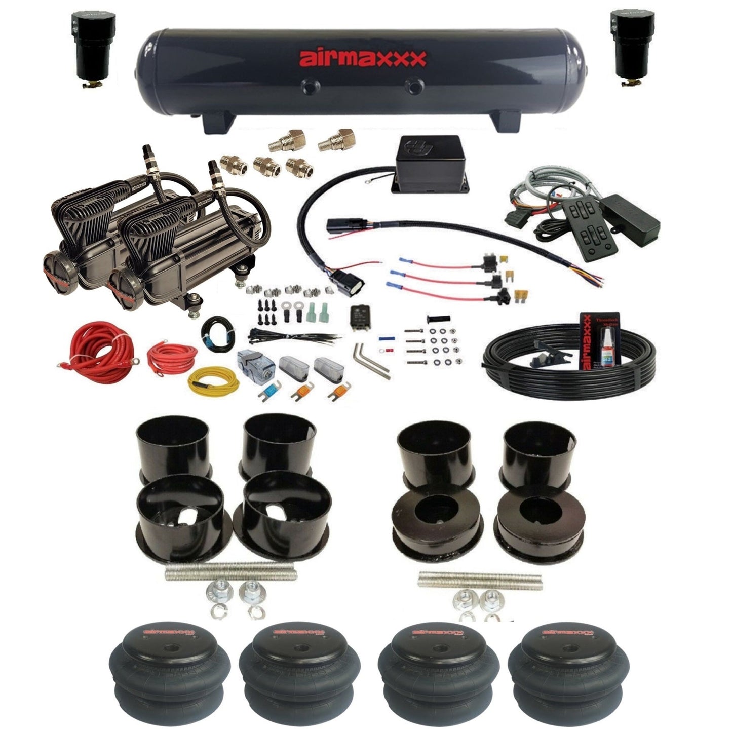 slam sv8c dual x-series compressors steel tank 2600 bags air suspension kit for 1971-1996 chevy impala KBBDY-XB2-57S-SV8CMC1-WK-HF