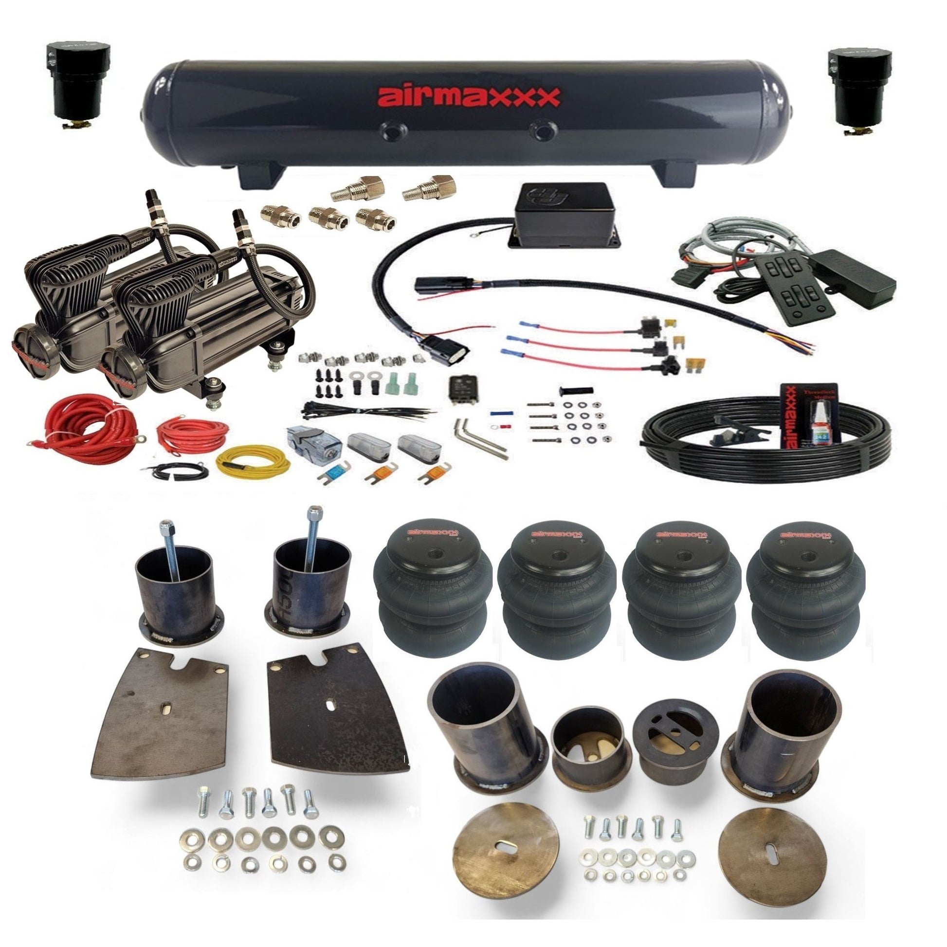 slam sv8c dual x-series compressors steel tank 2600 bags & airmaxxx brackets air suspension kit for 1961 buick lesabre BUI61-XB2-57S-SV8CMC1-WK-HF