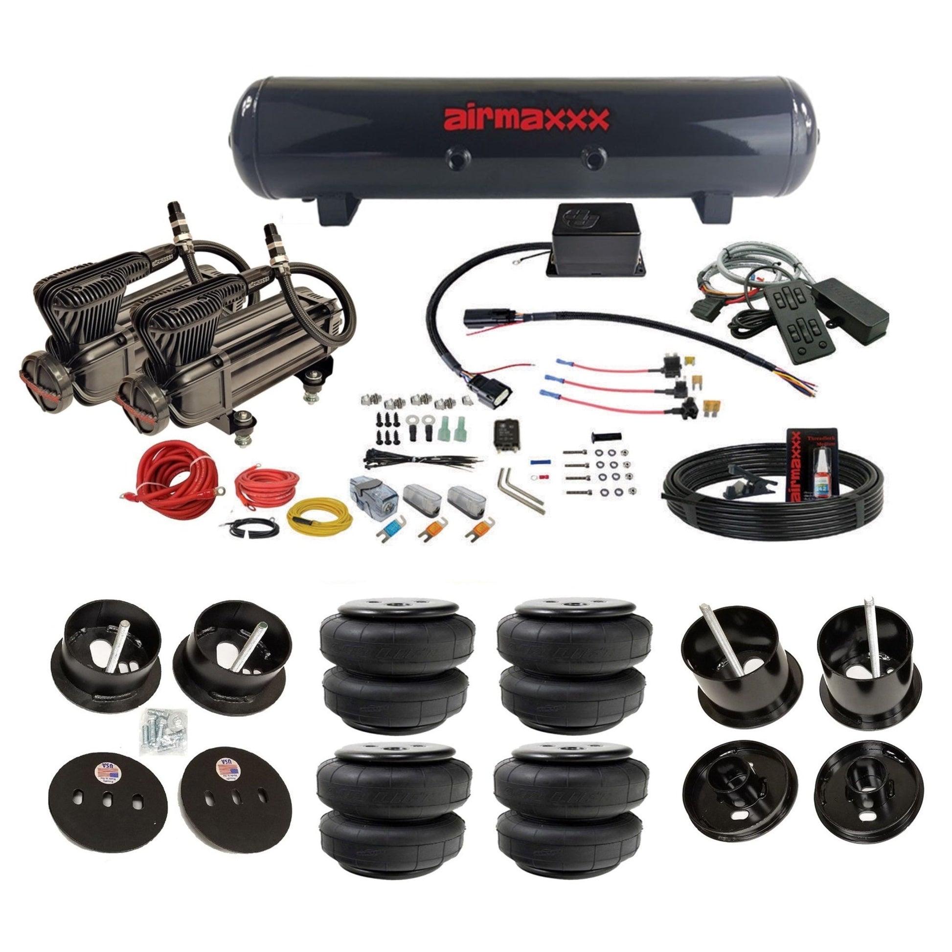 slam sv8c dual x-series compressors steel tank airlift bags air suspension kit for 1961-62 cadillac deville K-CAD6162-XB2-57S-SV8C-MC1-WK-HFD25