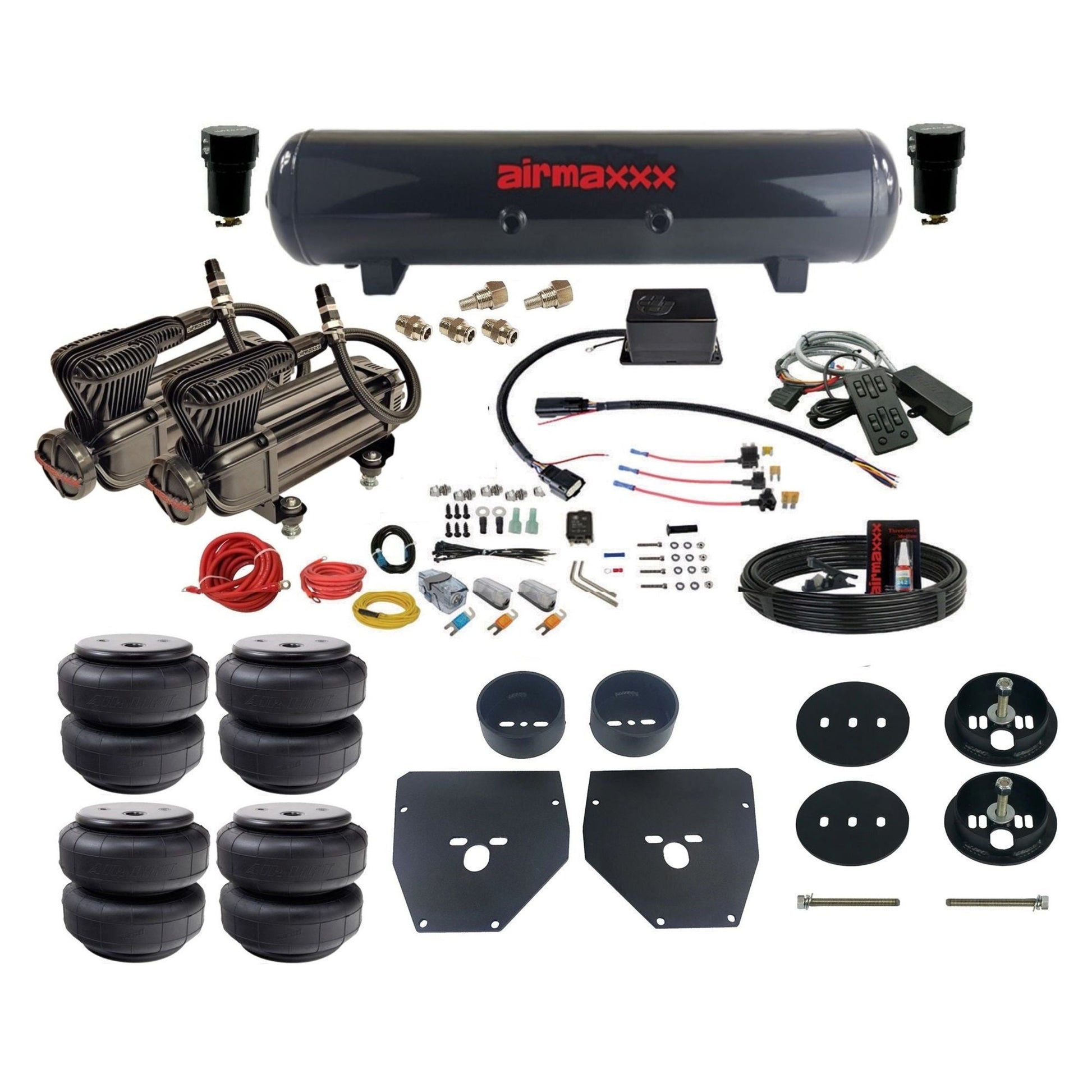 slam sv8c dual x-series compressors steel tank & airlift bags air suspension kit for 1963-72 chevy c10 C1063-XB2-57S-SV8CMC1-WK-HFD26