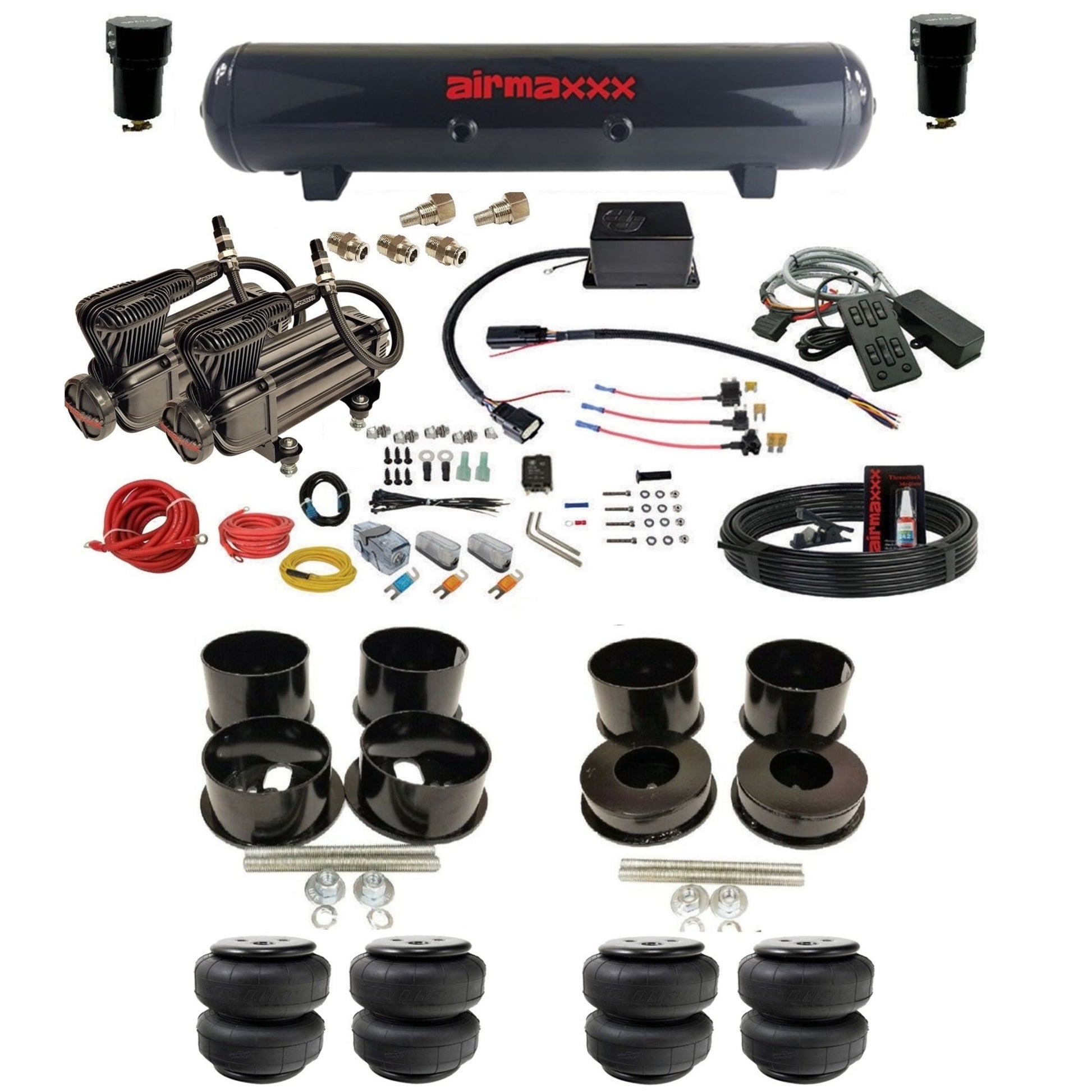 slam sv8c dual x-series compressors steel tank airlift bags air suspension kit for 1971-1996 chevy impala KBBDY-XB2-57S-SV8CMC1-WK-HFD25