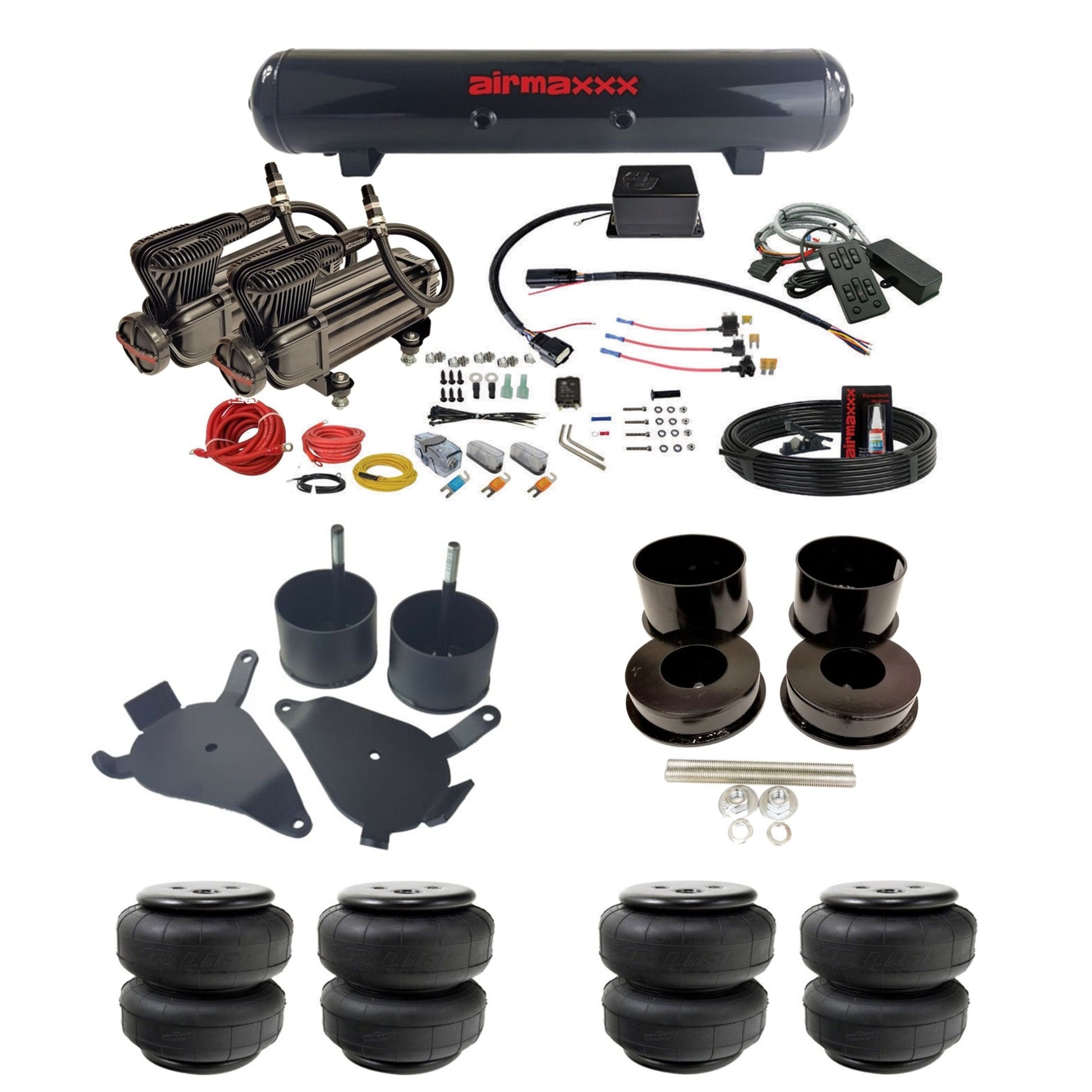 slam sv8c dual x-series compressors steel tank airlift bags air suspension kit for 1978 gm g-body cars K-GBODY-XB2-57S-SV8C-MC1-WK-HFD25