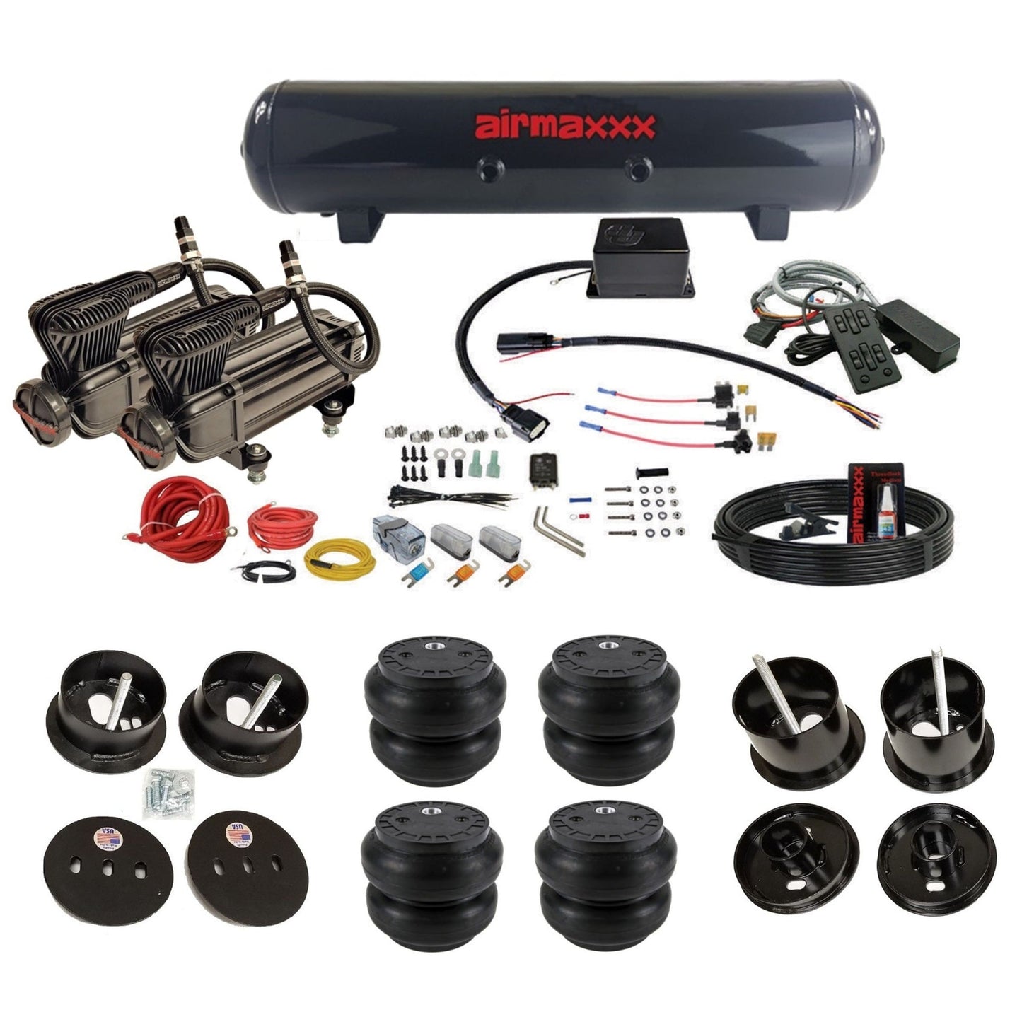 slam sv8c dual x-series compressors steel tank slam bags air suspension kit for 1961-62 cadillac deville K-CAD6162-XB2-57S-SV8C-MC1-WK-HFSS7