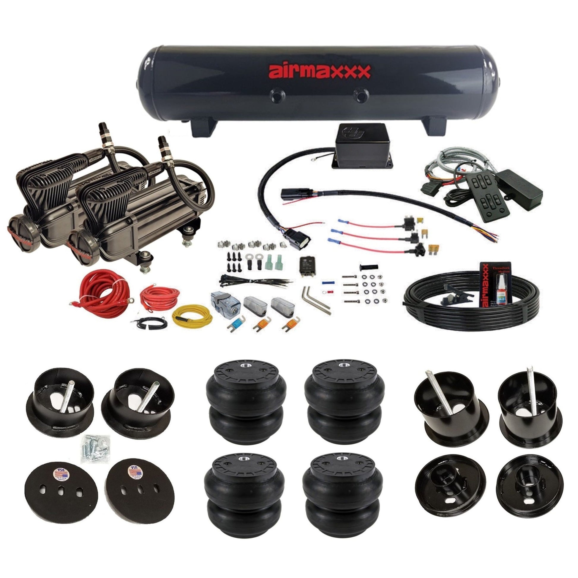 slam sv8c dual x-series compressors steel tank slam bags air suspension kit for 1961-62 cadillac deville K-CAD6162-XB2-57S-SV8C-MC1-WK-HFSS7