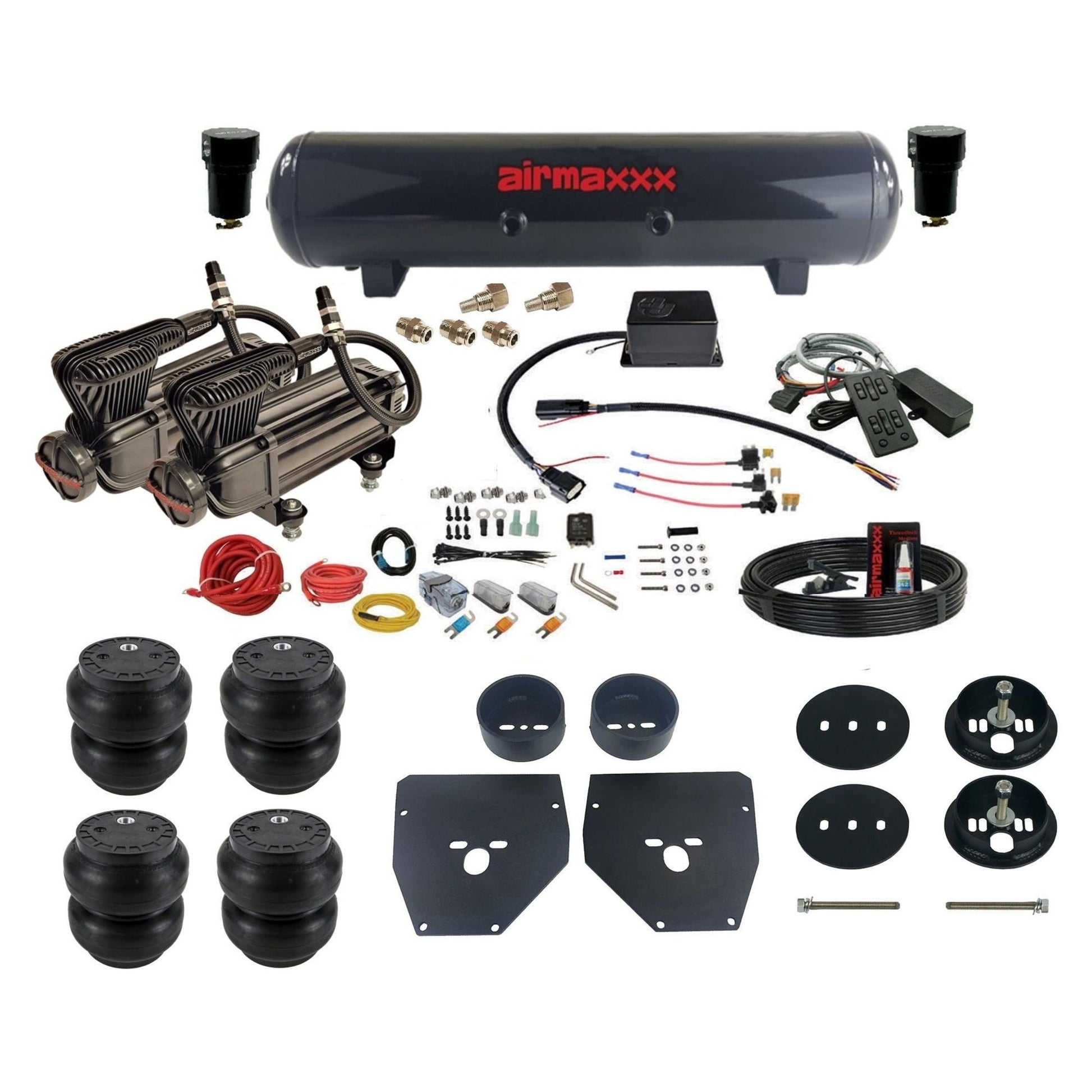 slam sv8c dual x-series compressors steel tank & slam bags air suspension kit for 1963-72 chevy c10 C1063-XB2-57S-SV8CMC1-WK-HFSS7