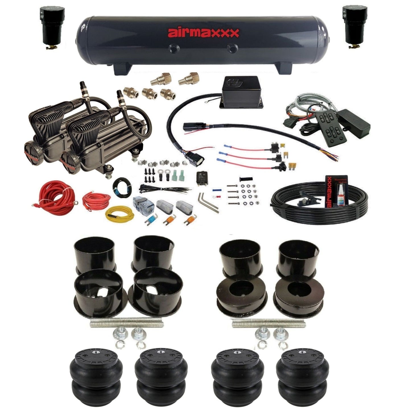 slam sv8c dual x-series compressors steel tank slam bags air suspension kit for 1971-1996 chevy impala KBBDY-XB2-57S-SV8CMC1-WK-HFSS7