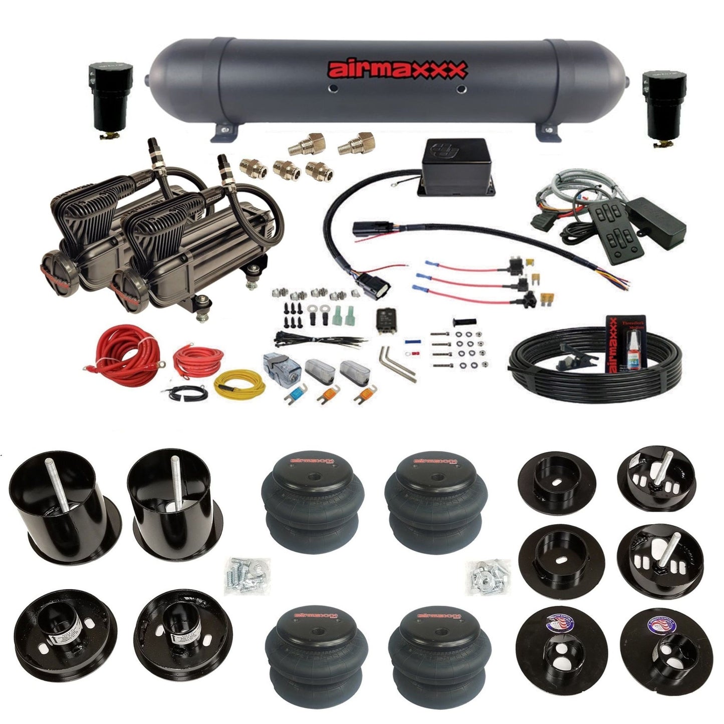 slam sv8c x-series compressors aluminum tank 2600 bags air suspension kit for 1965-70 cadillac eldorado KCAD65-XB2-57ABK-SV8CMC1-WK-HF