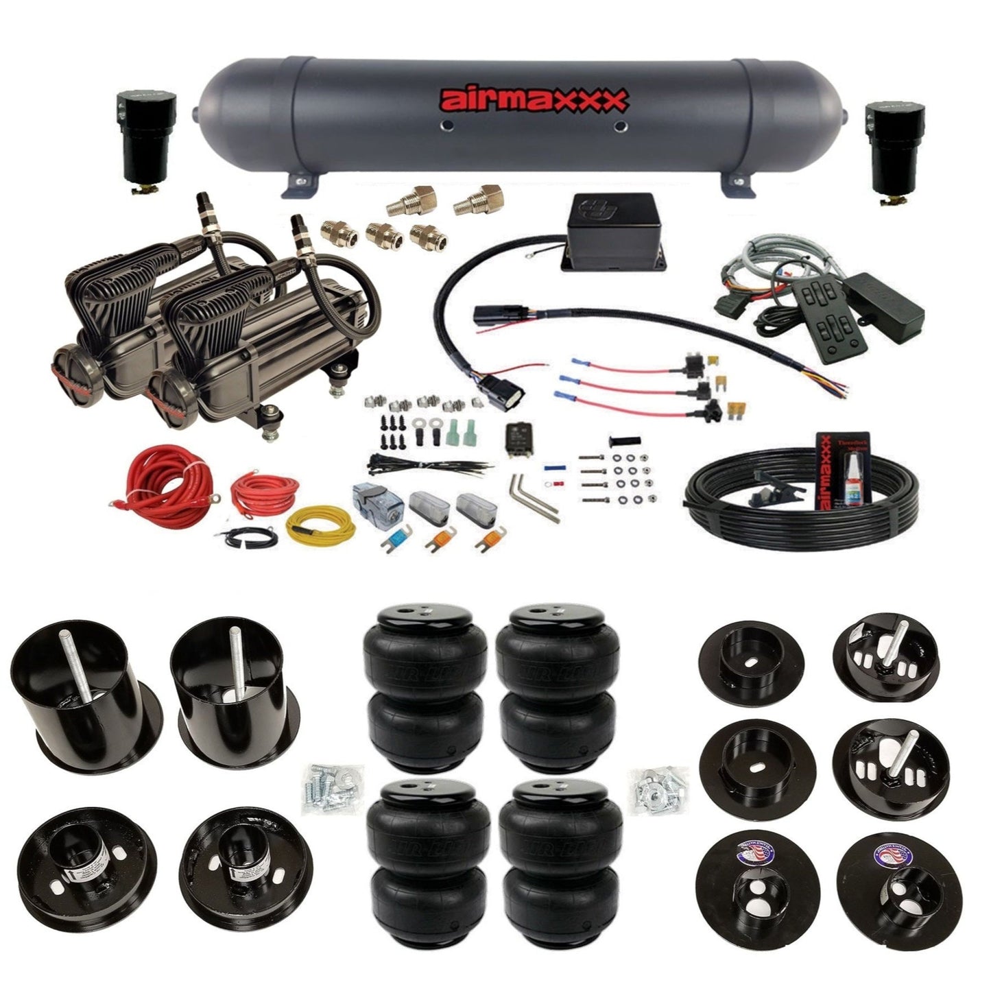slam sv8c x-series compressors aluminum tank airlift bags air suspension kit for 1965-70 cadillac eldorado KCAD65-XB2-57ABK-SV8CMC1-WK-HFD25