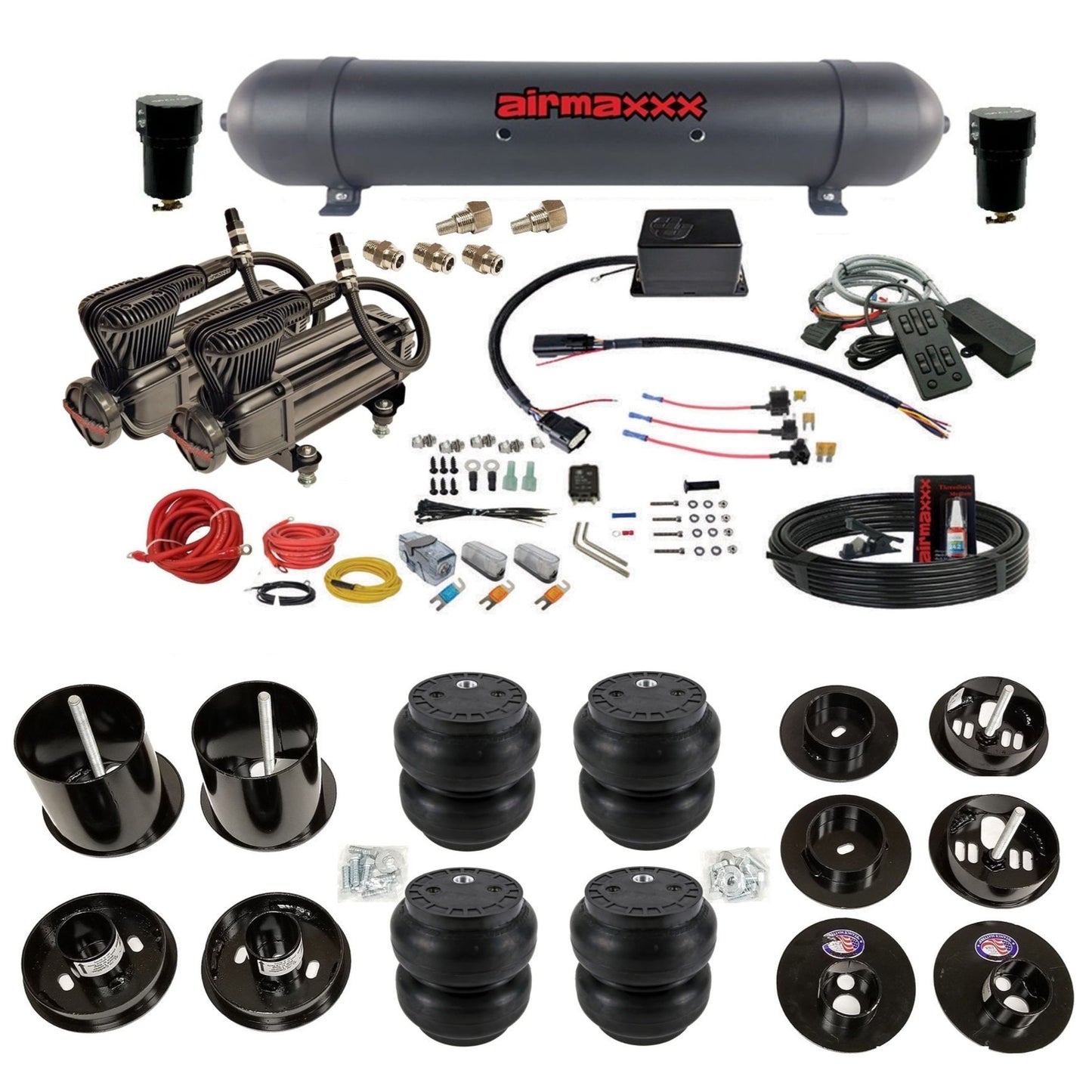 slam sv8c x-series compressors aluminum tank slam bags air suspension kit for 1965-70 cadillac eldorado KCAD65-XB2-57ABK-SV8CMC1-WK-HFSS7