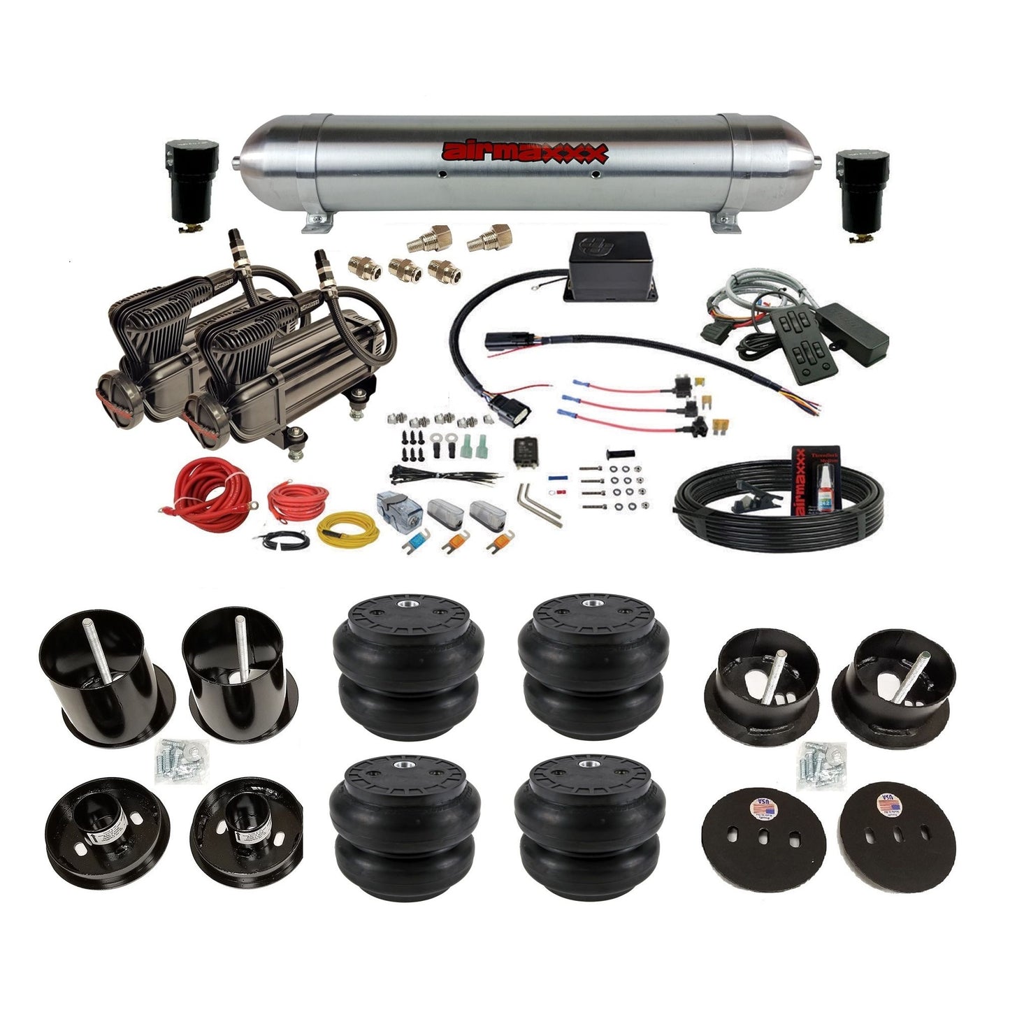 slam sv8c x-series compressors raw aluminum tank slam bags air suspension kit for 1963-1964 cadillac deville KCAD63-XB2-57ARW-SV8CMC1-WK-HFSS7