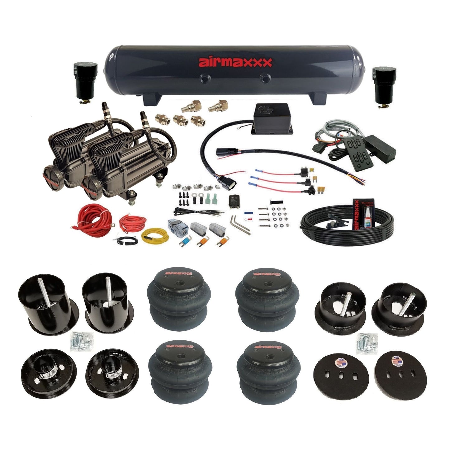 slam sv8c x-series compressors steel tank 2600 bags air suspension kit for 1963-1964 cadillac deville CAD63-XB2-57S-SV8CMC1-WK-HF